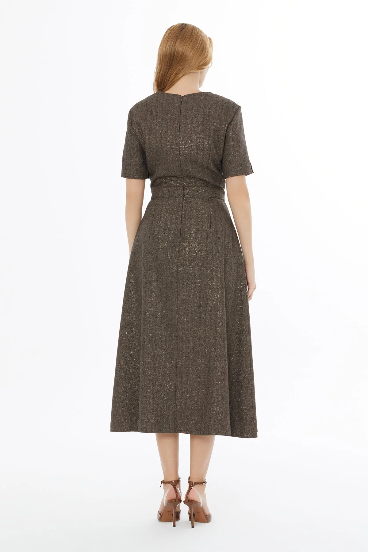 Brown Asymmetrical-Neck Midi Dress - Image 4