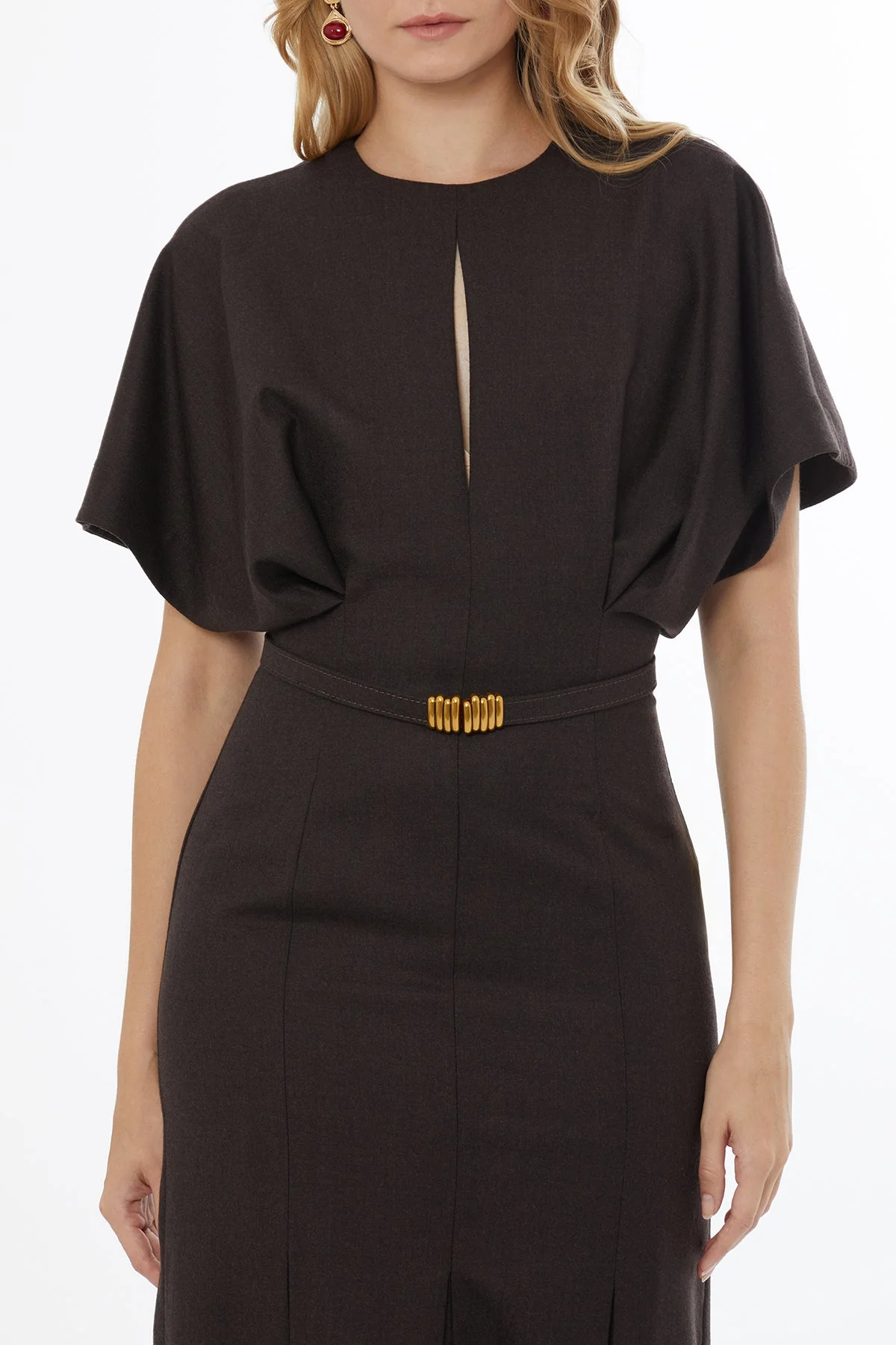 Brown Batwing Sleeve Maxi Dress - Image 2