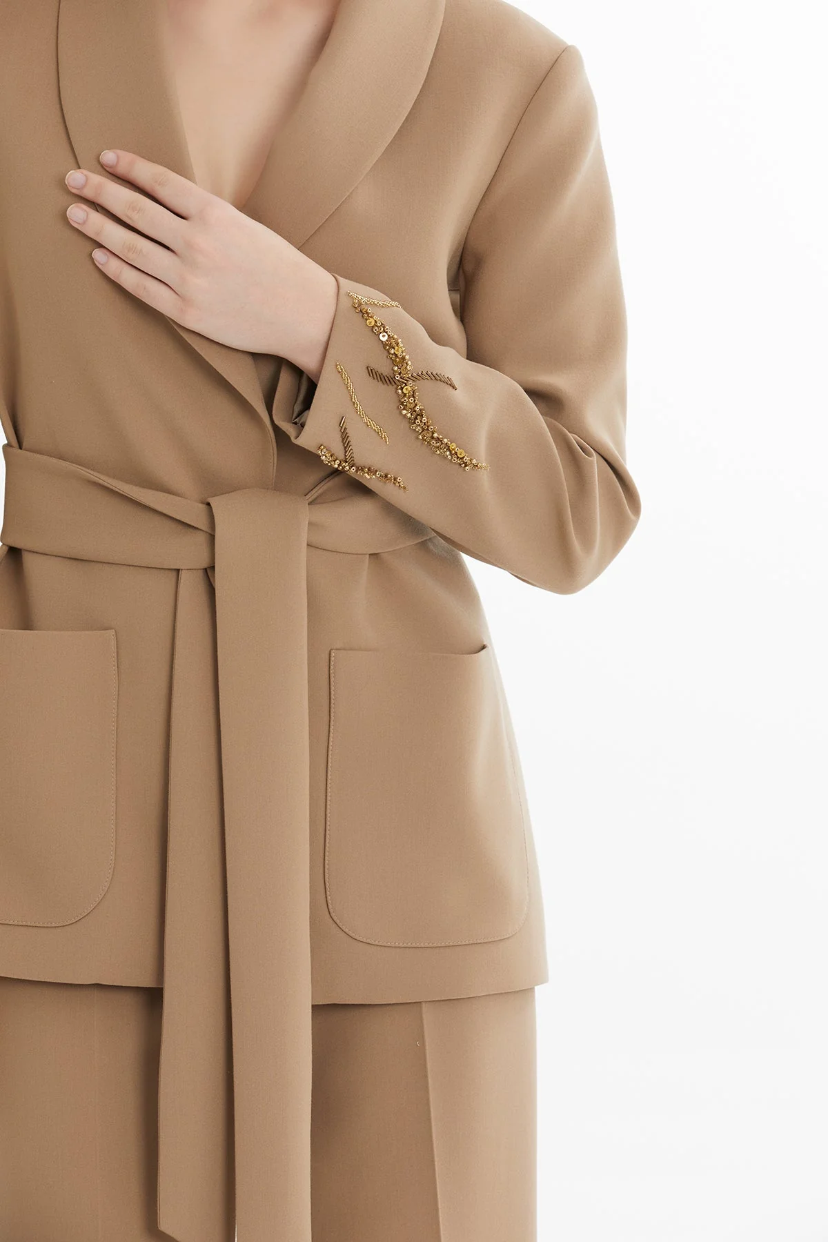 Brown Beaded Embroidered Jacket - Image 3