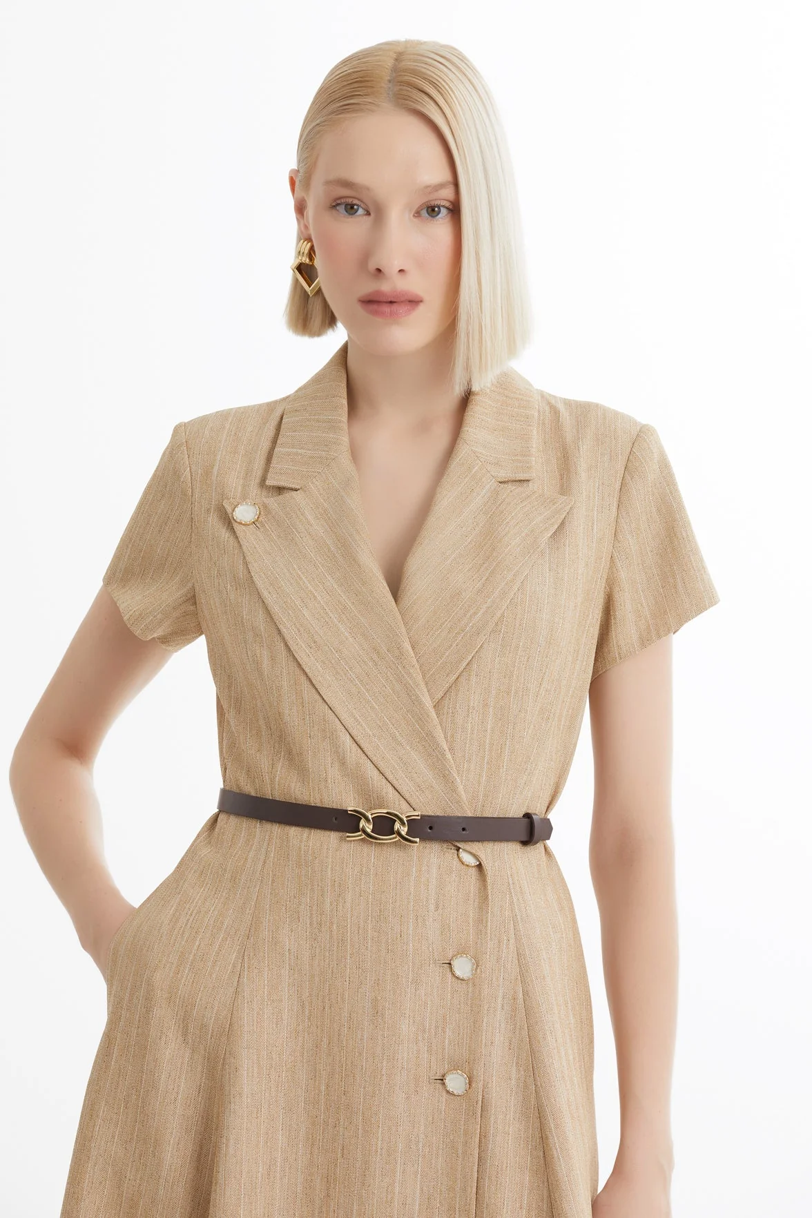 Brown Belted Flounce Dress - Image 2