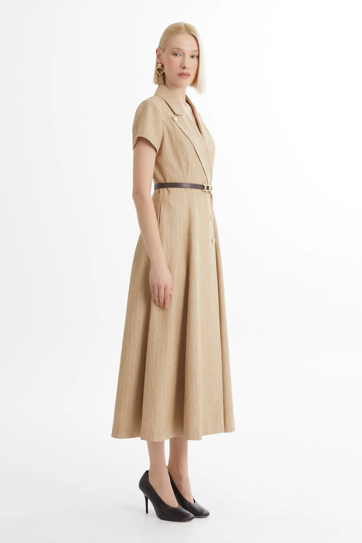 Brown Belted Flounce Dress - Image 3