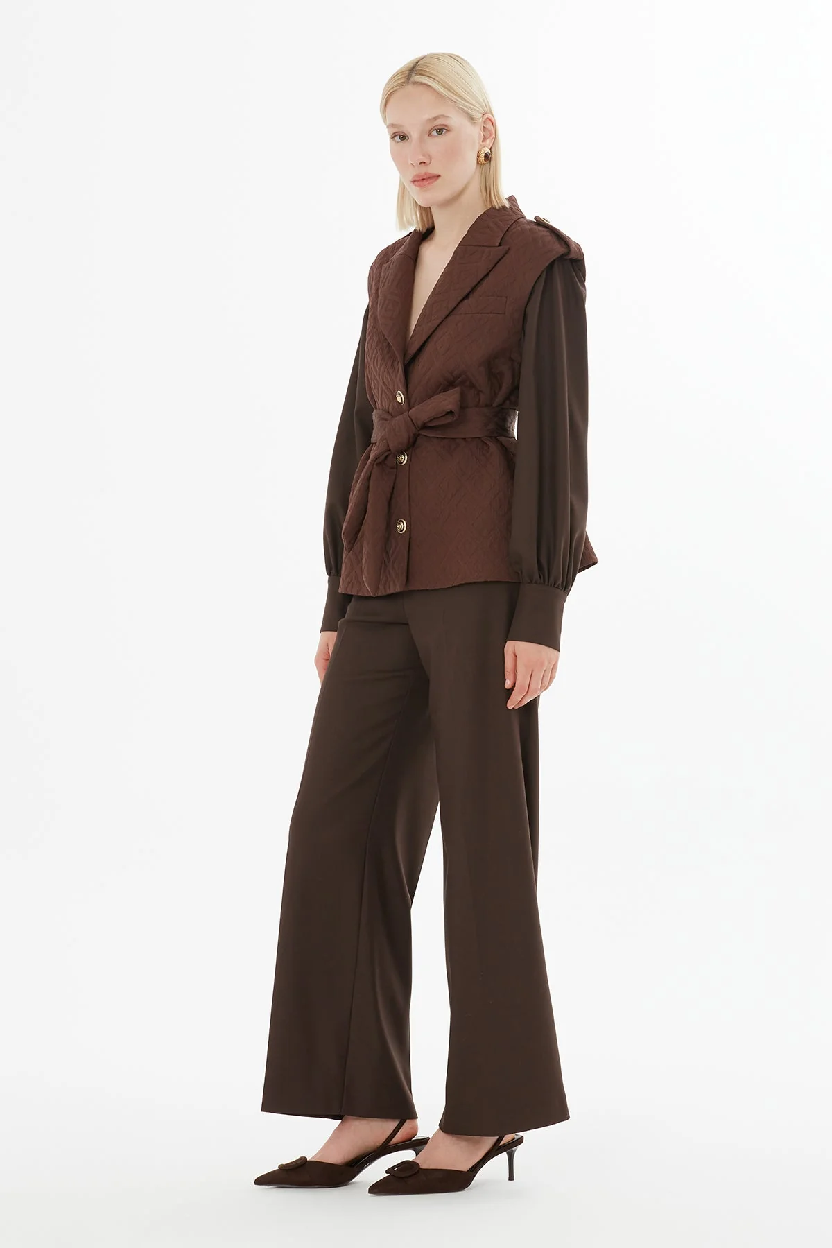 Brown Belted Jacket and Trousers Set - Image 3