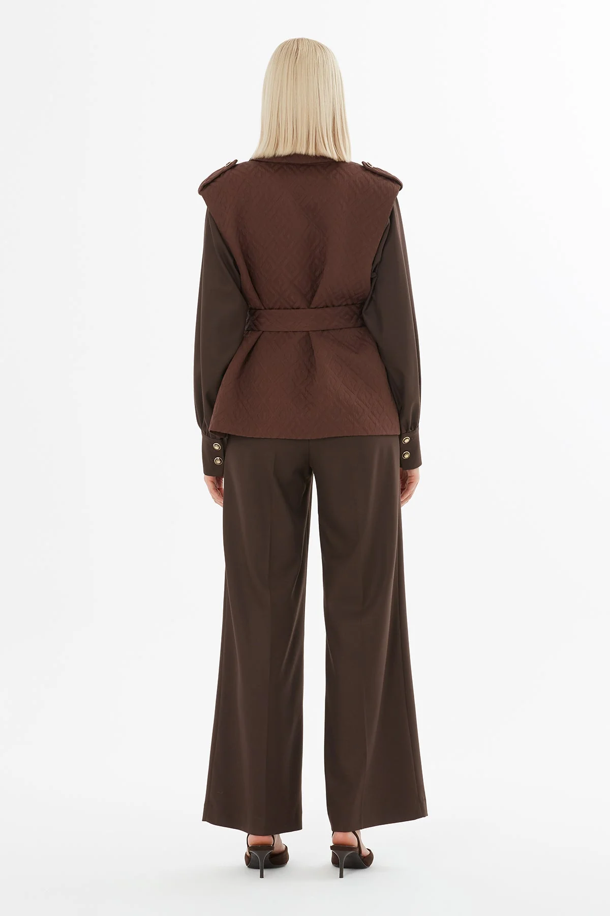 Brown Belted Jacket and Trousers Set - Image 4