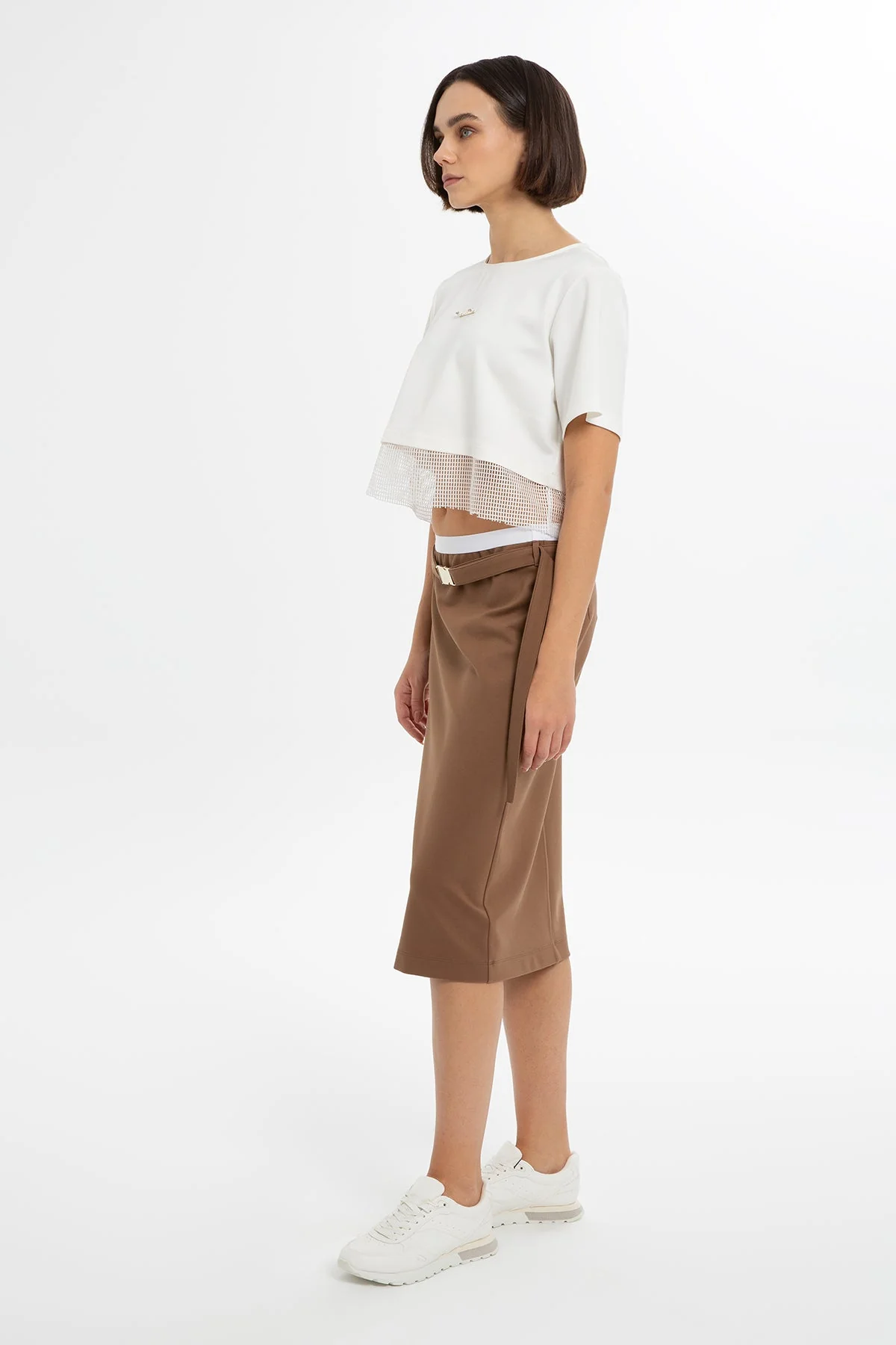 Brown Belted Midi Pencil Skirt - Image 3
