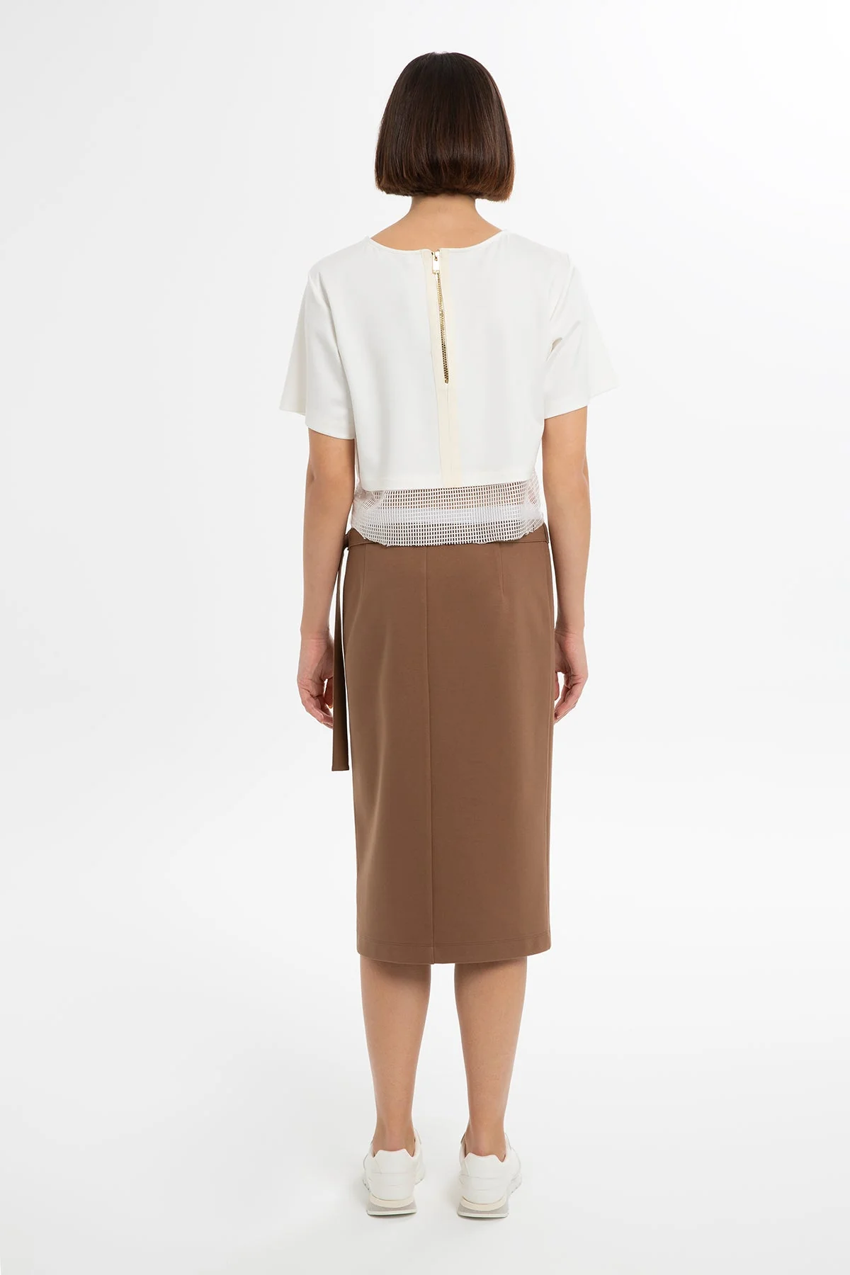 Brown Belted Midi Pencil Skirt - Image 4