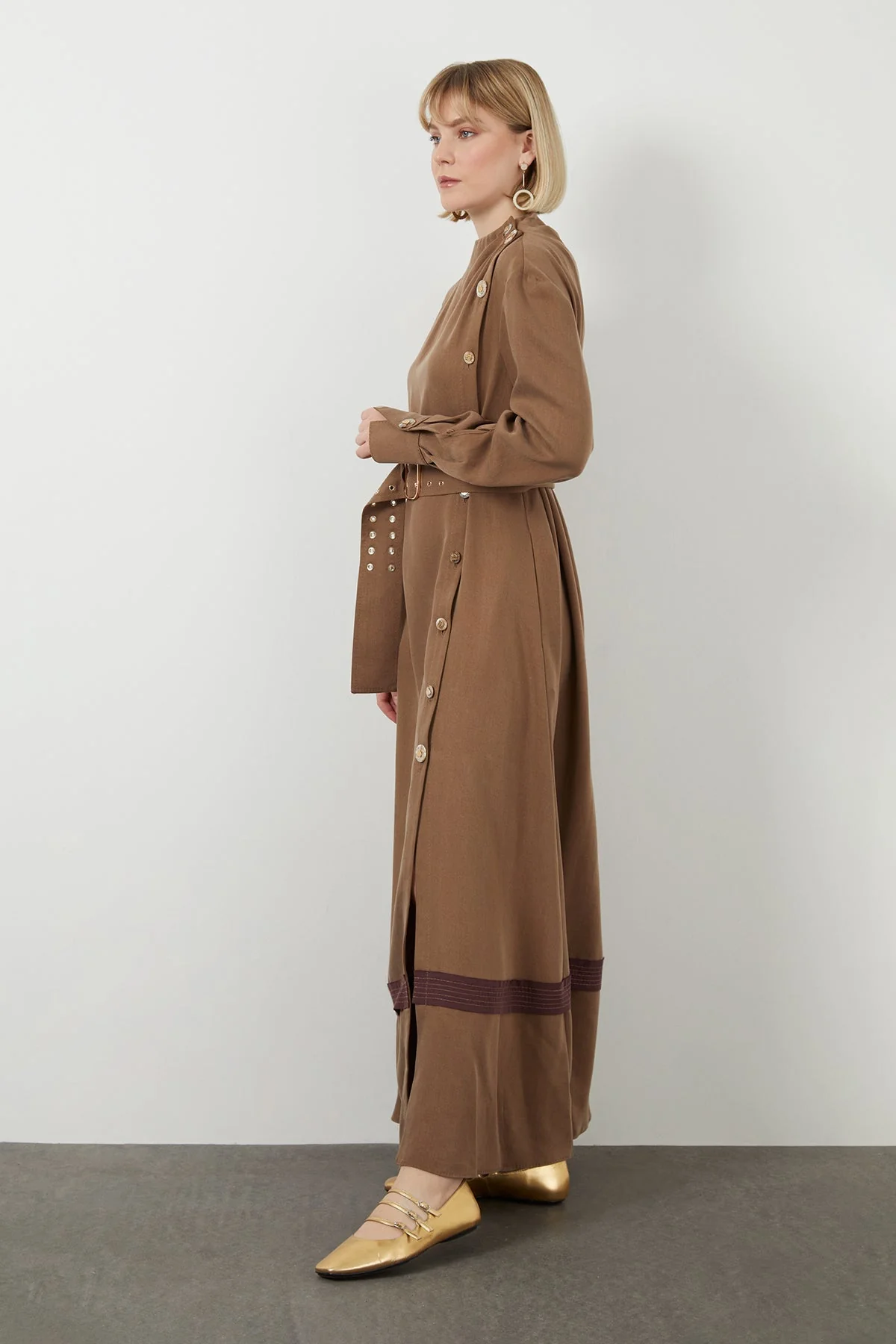 Brown Button-Detail Slit Maxi Dress - Image 2