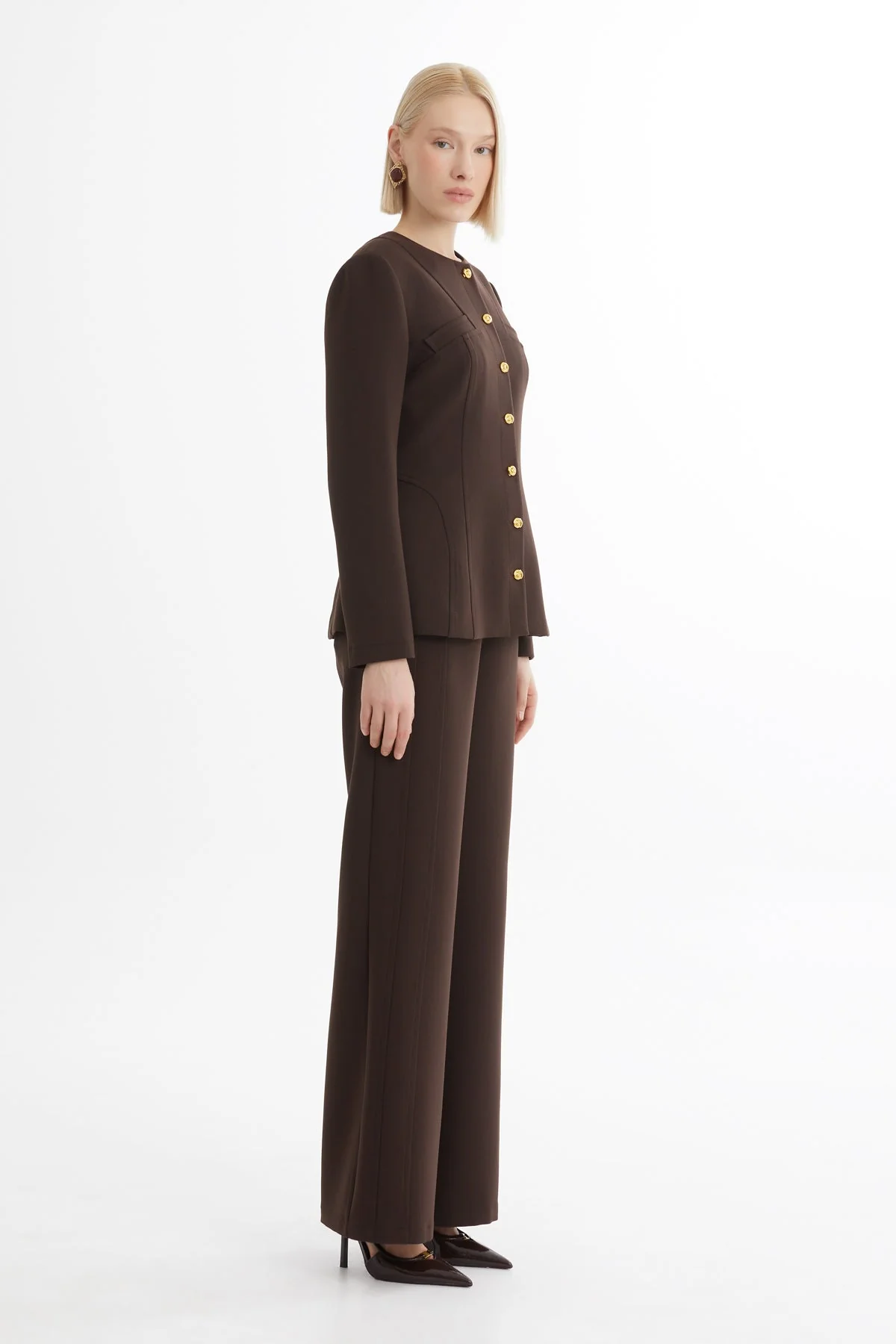Brown Crewneck Blazer and Pants Set - Image 3