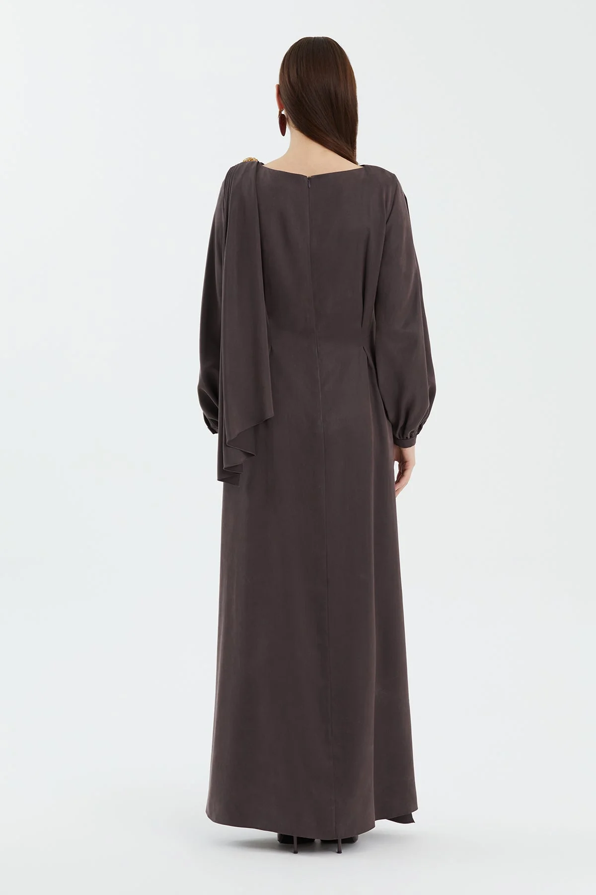 Brown Embellished Shoulder Detail Dress - Image 4