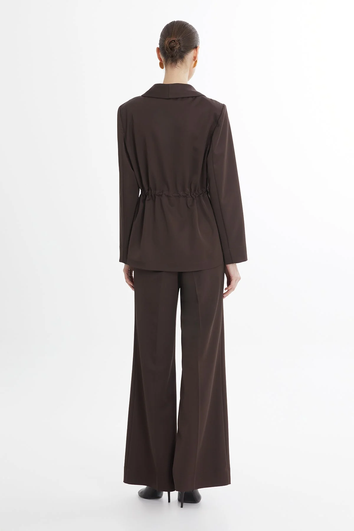 Brown Floral Brooch Detail Blazer and Pants Set - Image 5