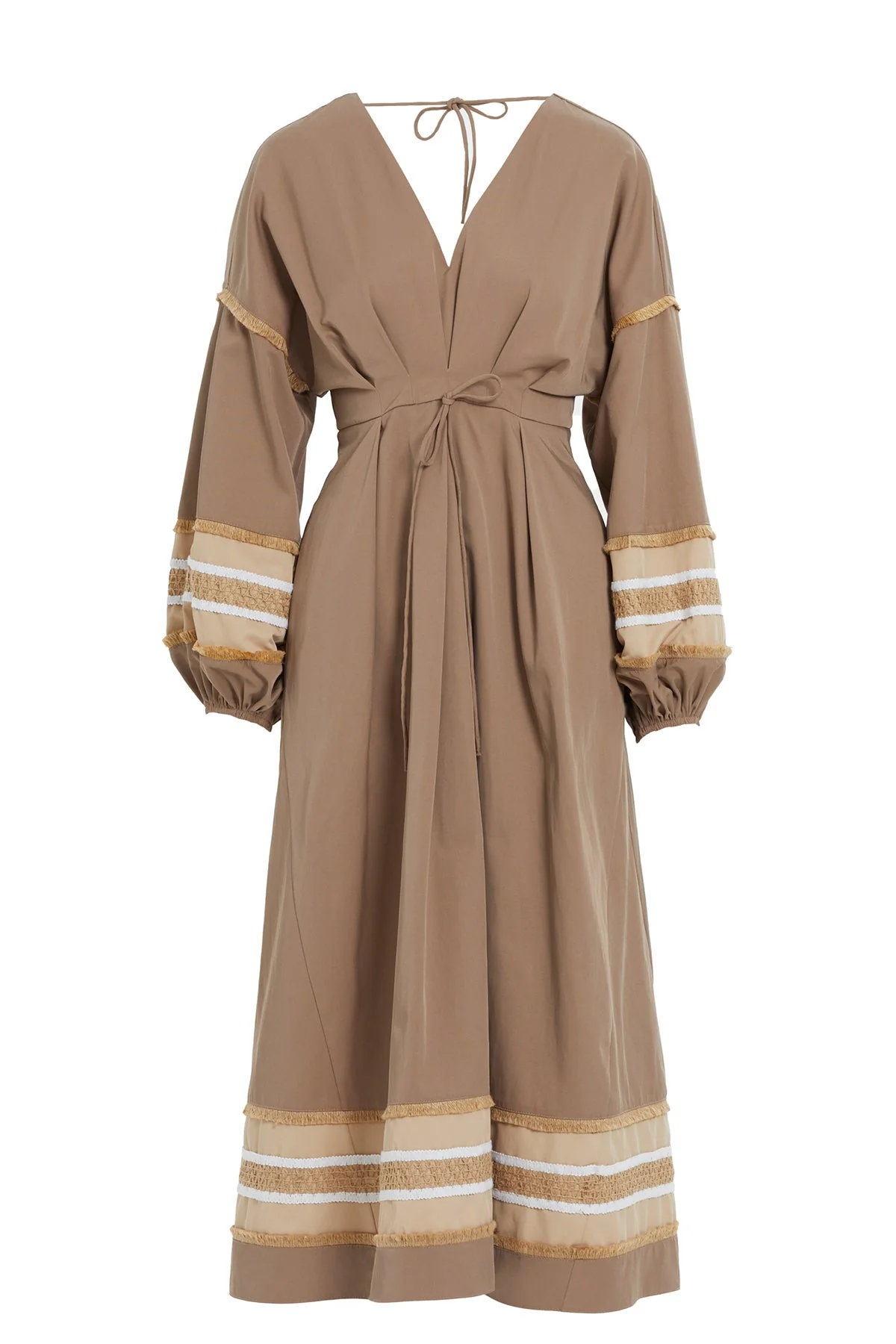 Brown Gathered-Sleeve Midi Dress - Image 5