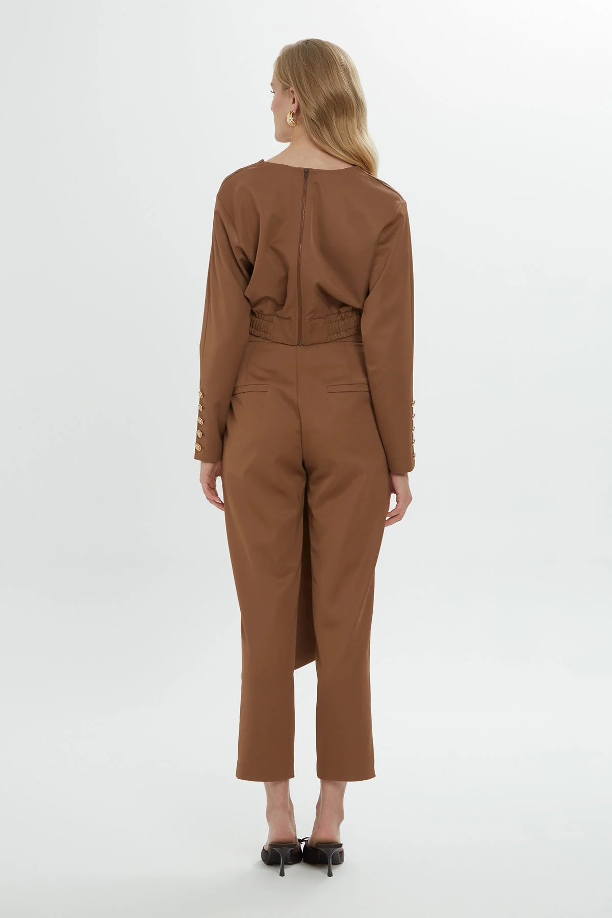 Brown High-Waisted Asymmetric Trousers - Image 3