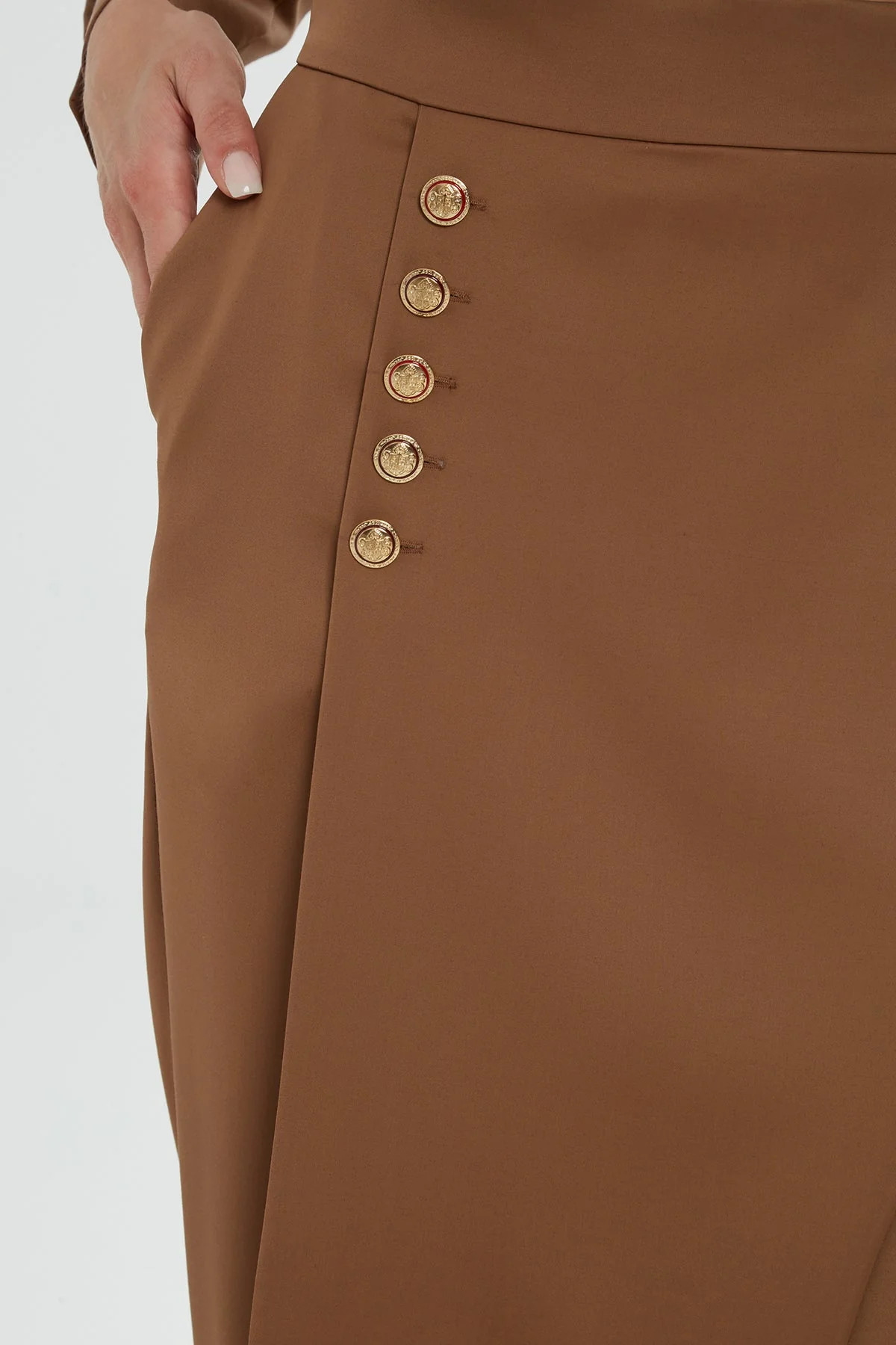 Brown High-Waisted Asymmetric Trousers - Image 4