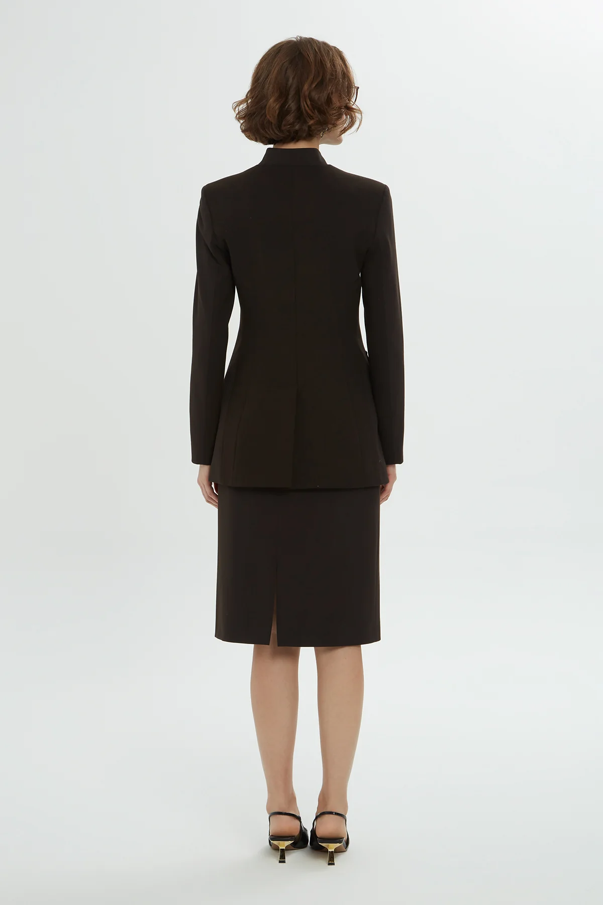 Brown Jacket and Pencil Skirt Set with Button Details - Image 5