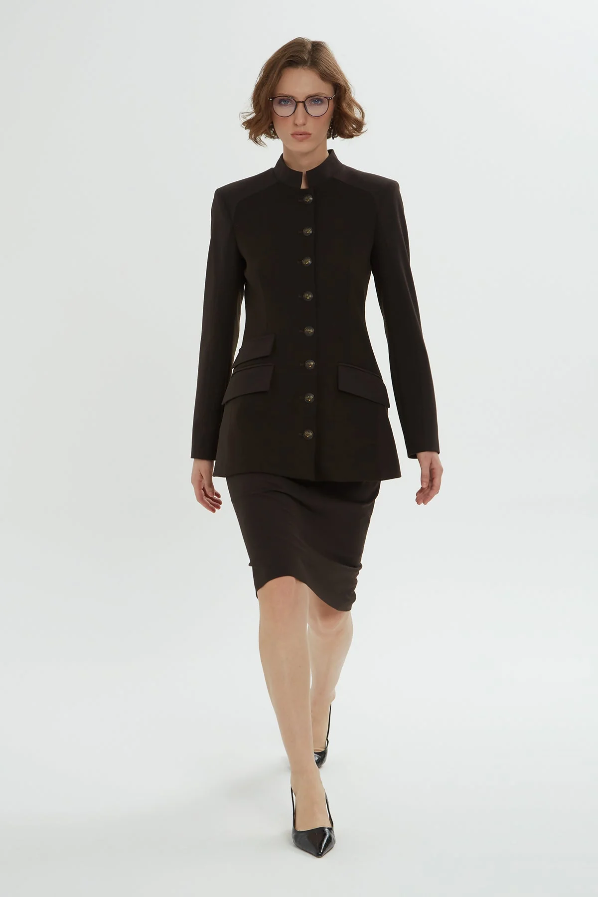 Brown Jacket Pencil Skirt Set