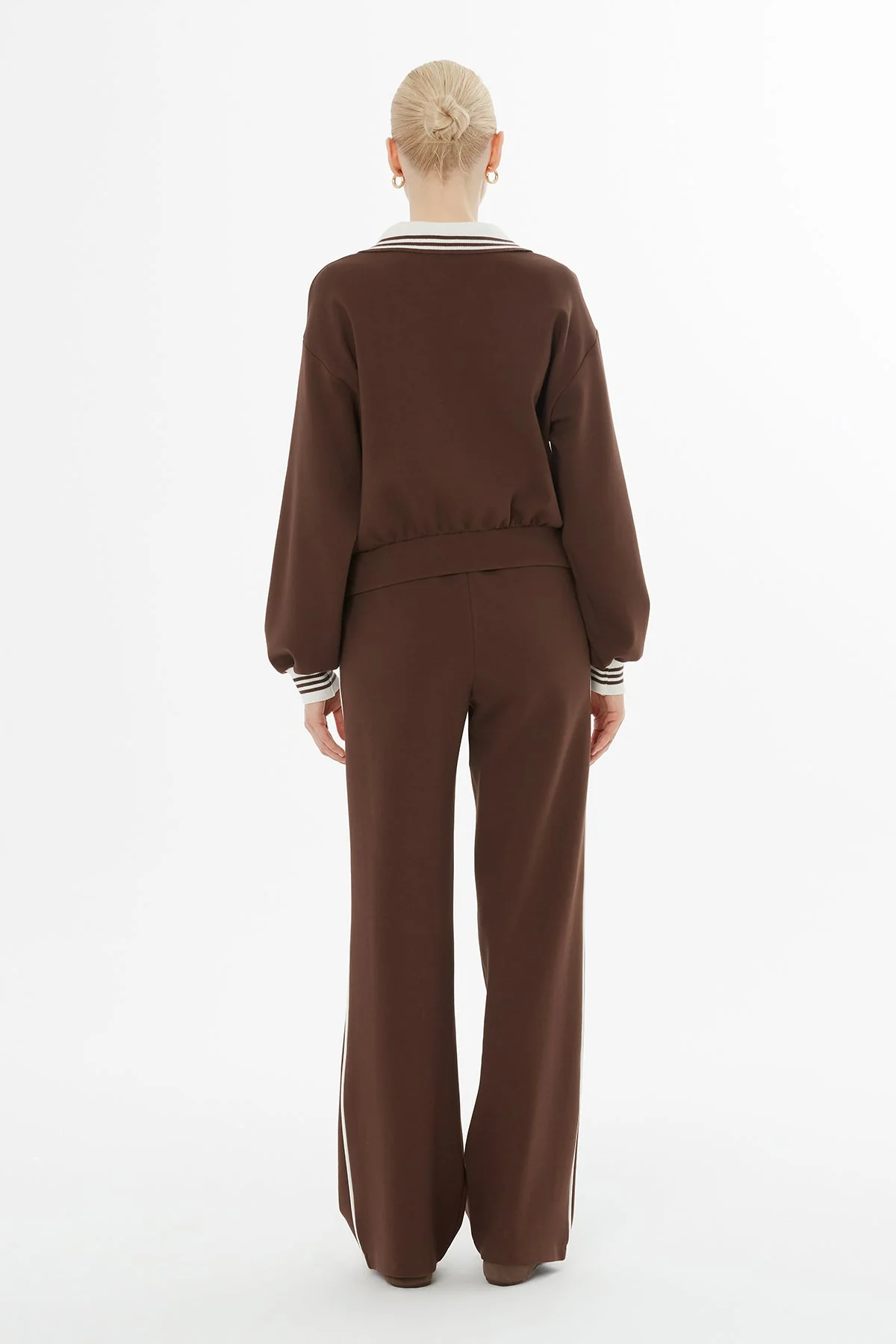 Brown Knitted-Collar Tracksuit Set - Image 5