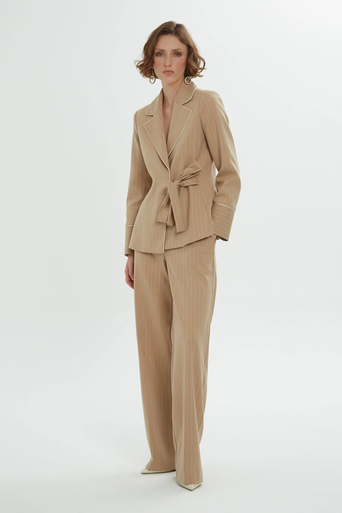 Brown Lace-Up Detail Striped Co-Ord Set - Image 4