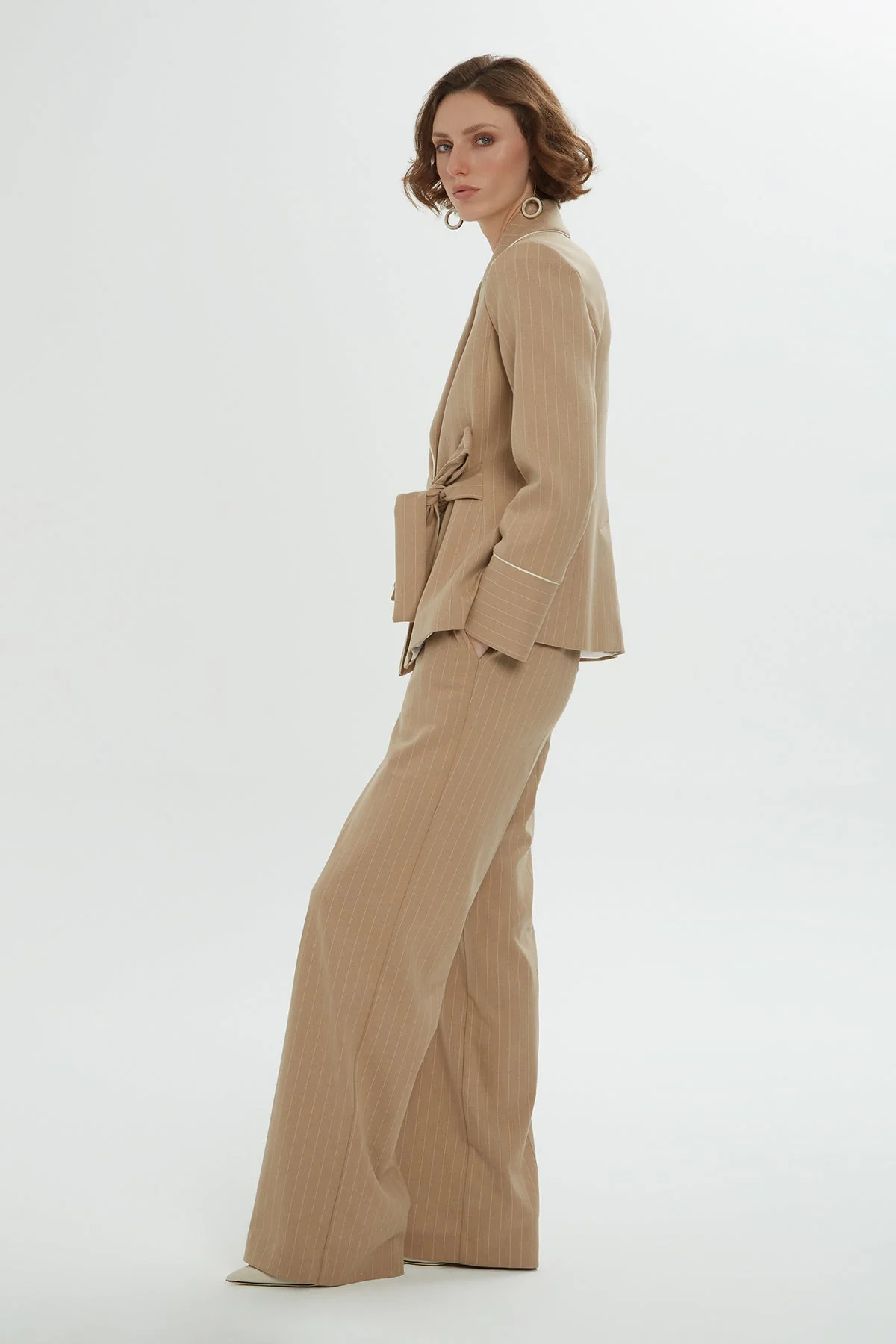 Brown Lace-Up Detail Striped Co-Ord Set - Image 6