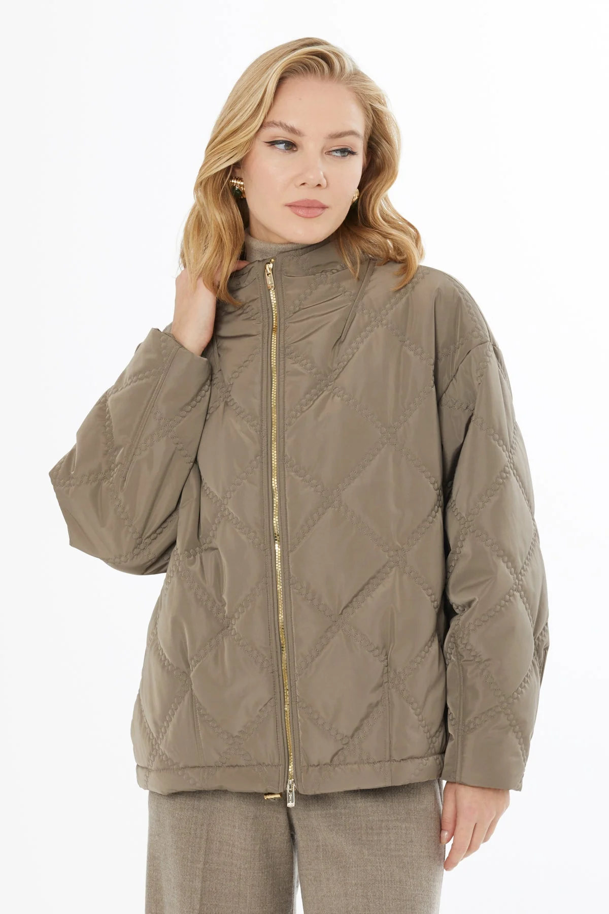 Brown Lined Quilted Coat - Image 2