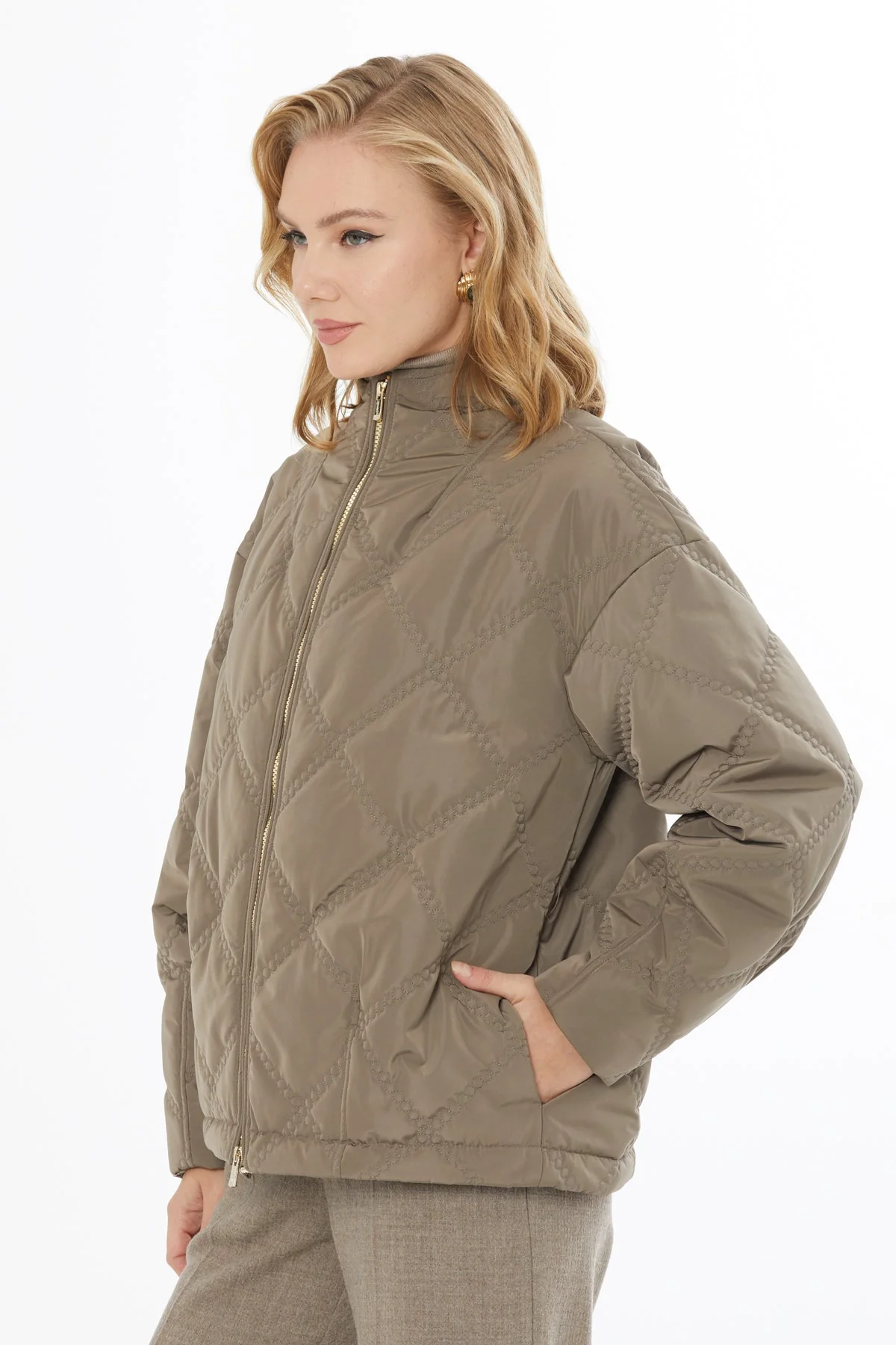 Brown Lined Quilted Coat - Image 3