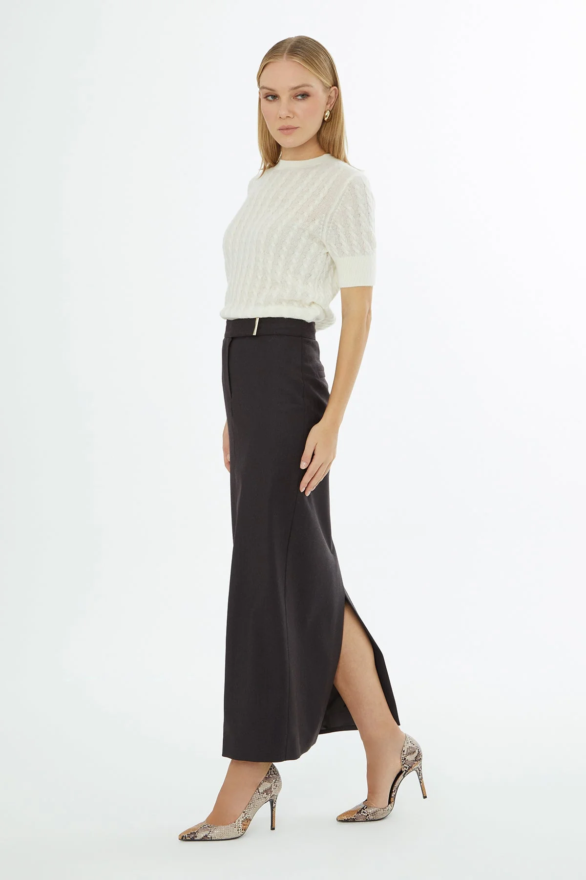 Brown Maxi Skirt with Waist Detail - Image 3