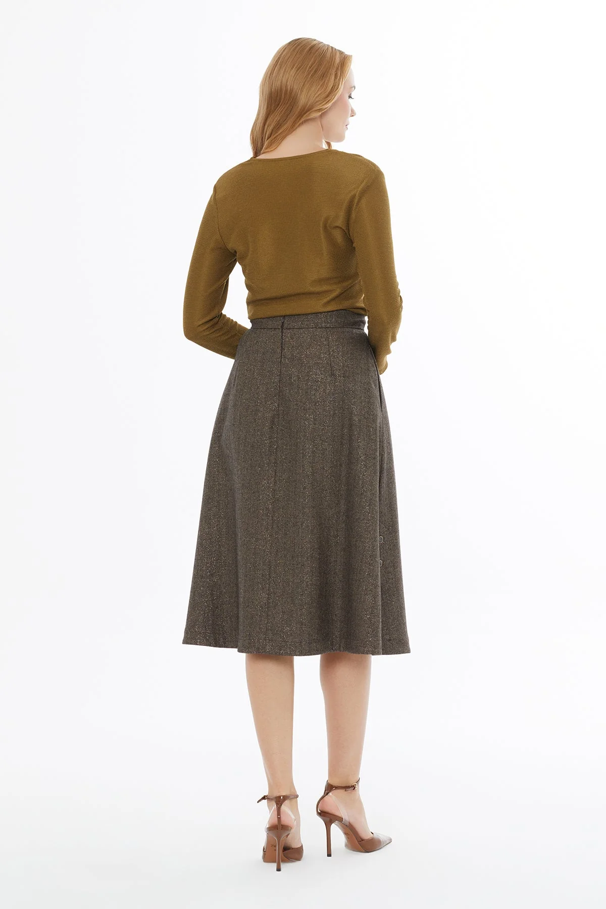 Brown Midi Skirt with Side Slit - Image 4