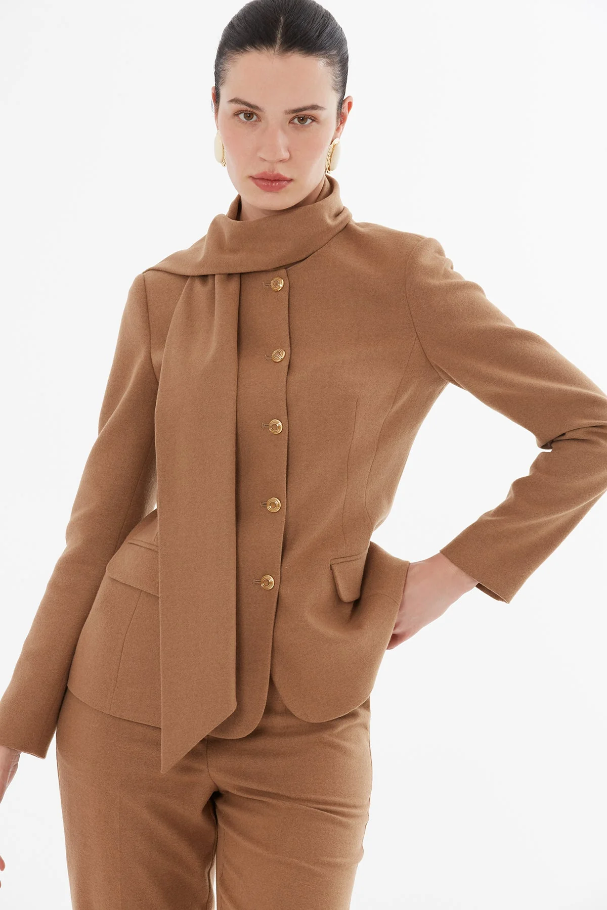 Brown Shawl-Collared Detail Suit - Image 2