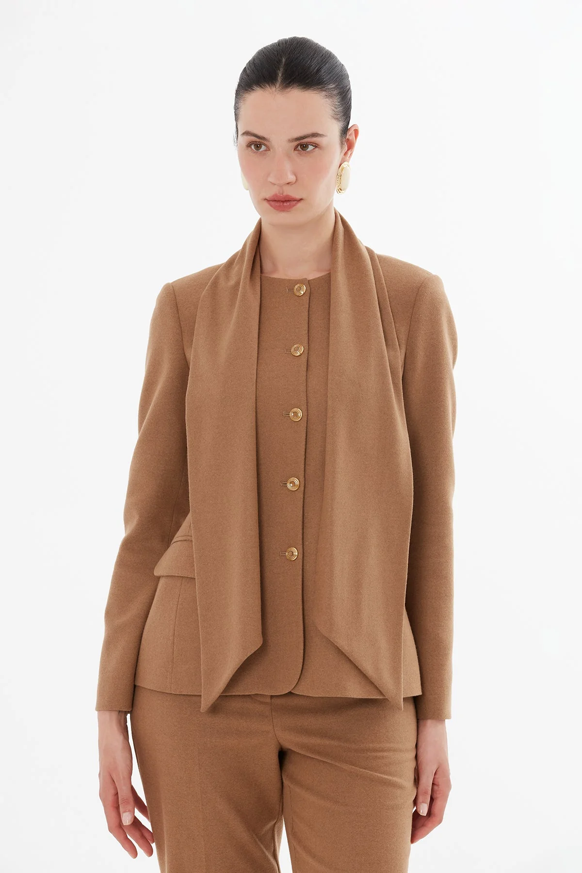 Brown Shawl-Collared Detail Suit - Image 3