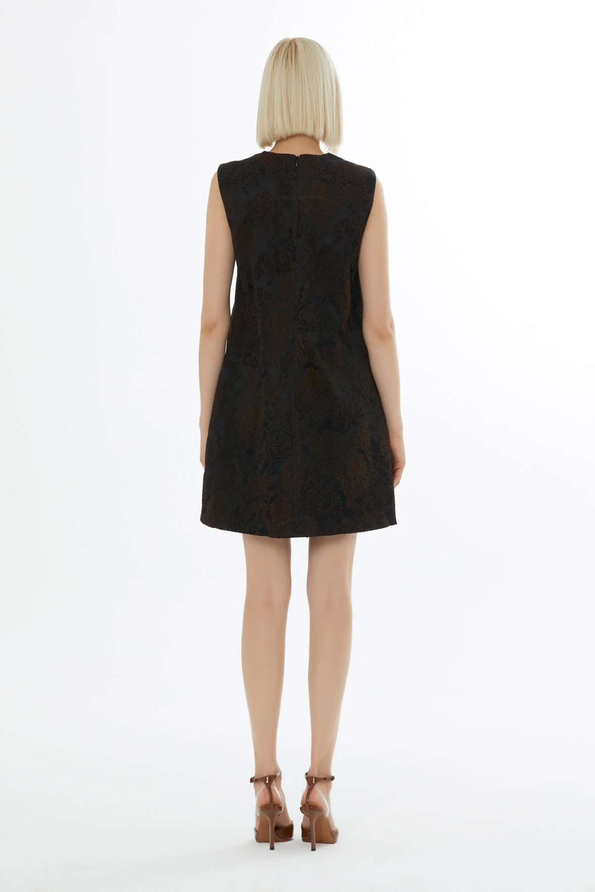 Brown Short Dress with Stone Embellishment - Image 3