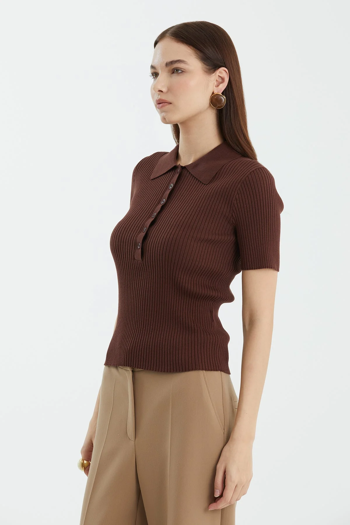 Brown Silk Blend Short Sleeve Knit - Image 2
