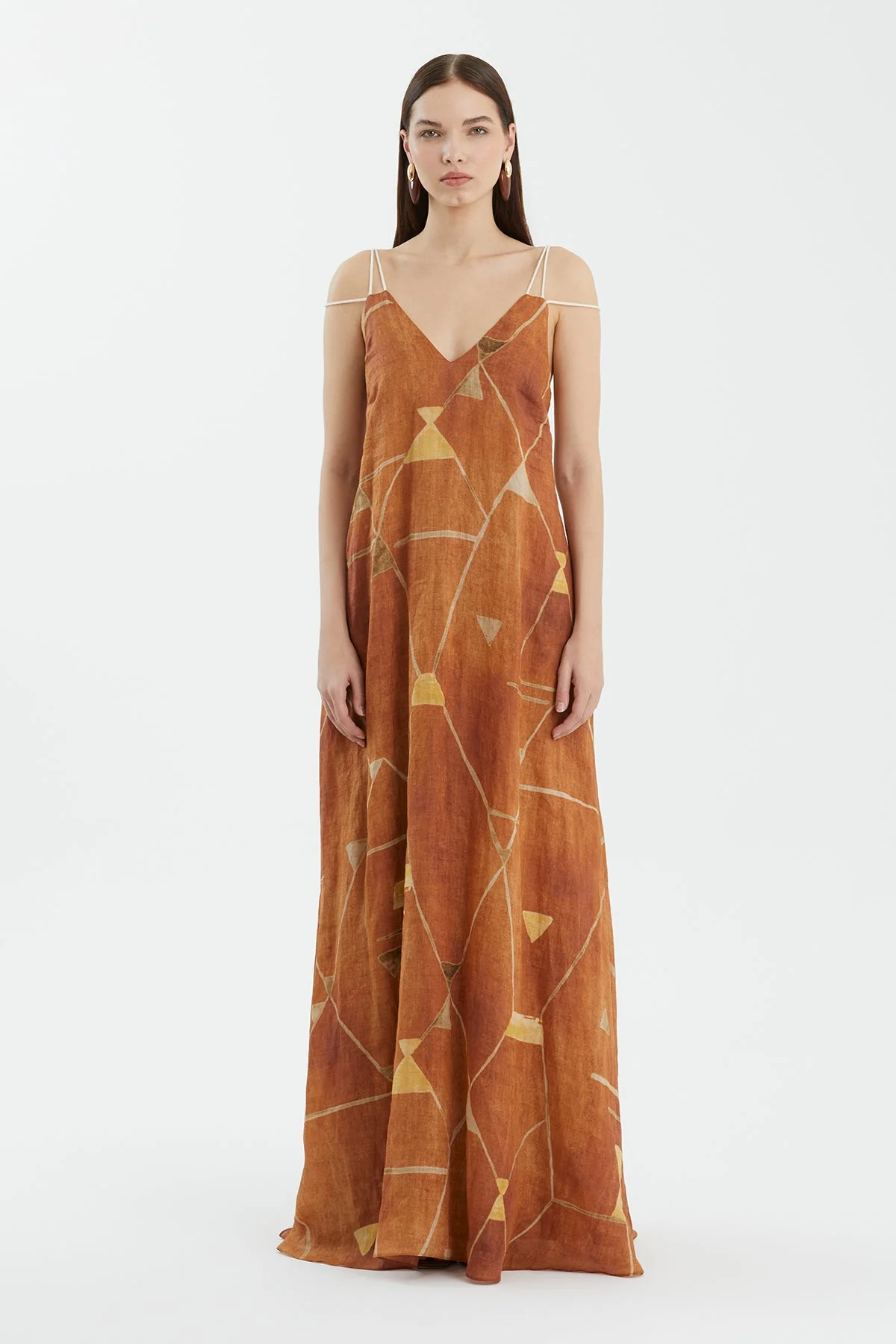 Brown Strappy Printed Relaxed Dress