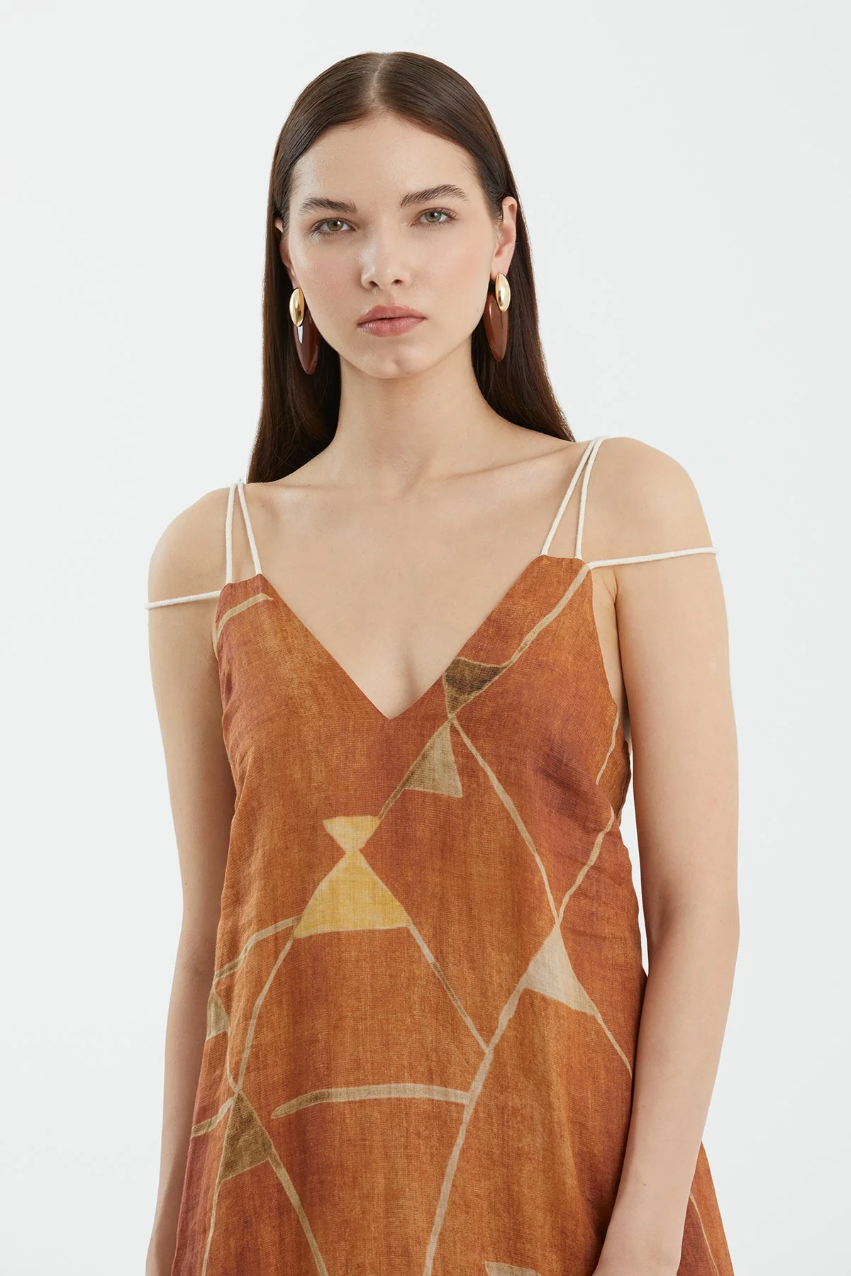 Brown Strappy Printed Relaxed Dress - Image 2