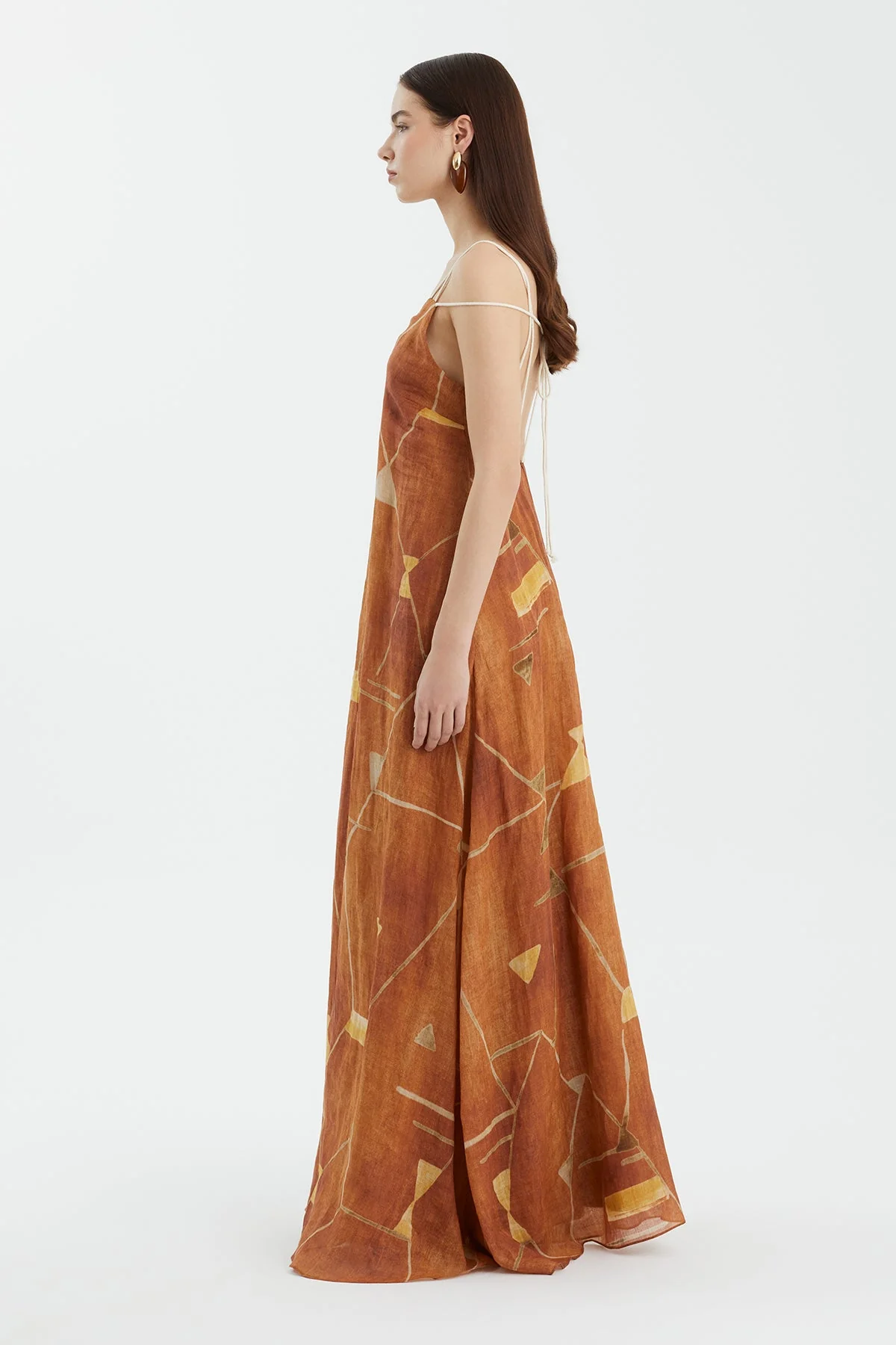 Brown Strappy Printed Relaxed Dress - Image 3