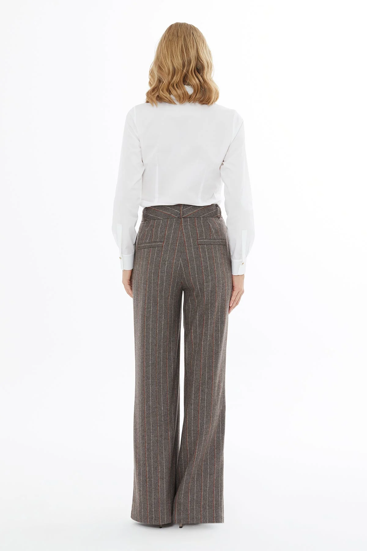Brown Striped Palazzo Trousers - Image 4