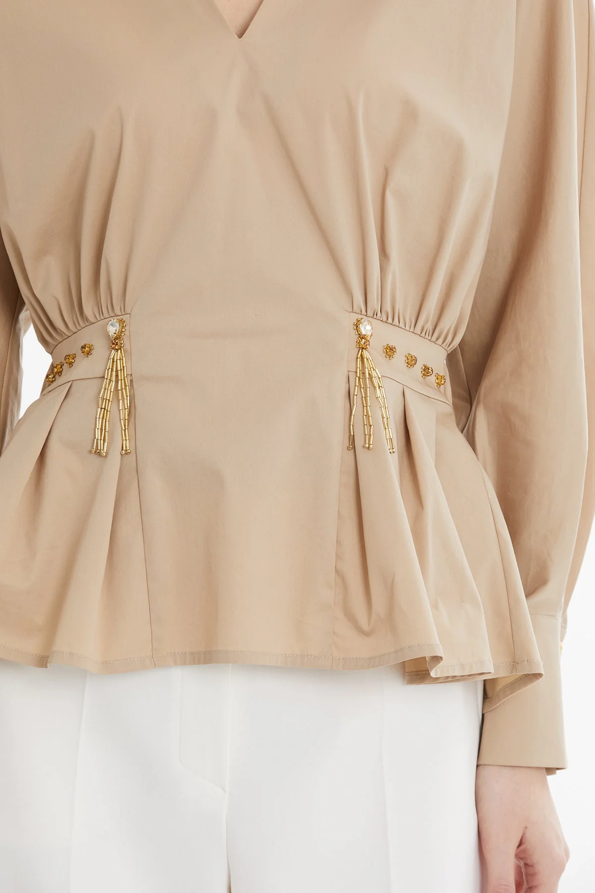 Brown V-Neck Long-Sleeve Shirt - Image 3