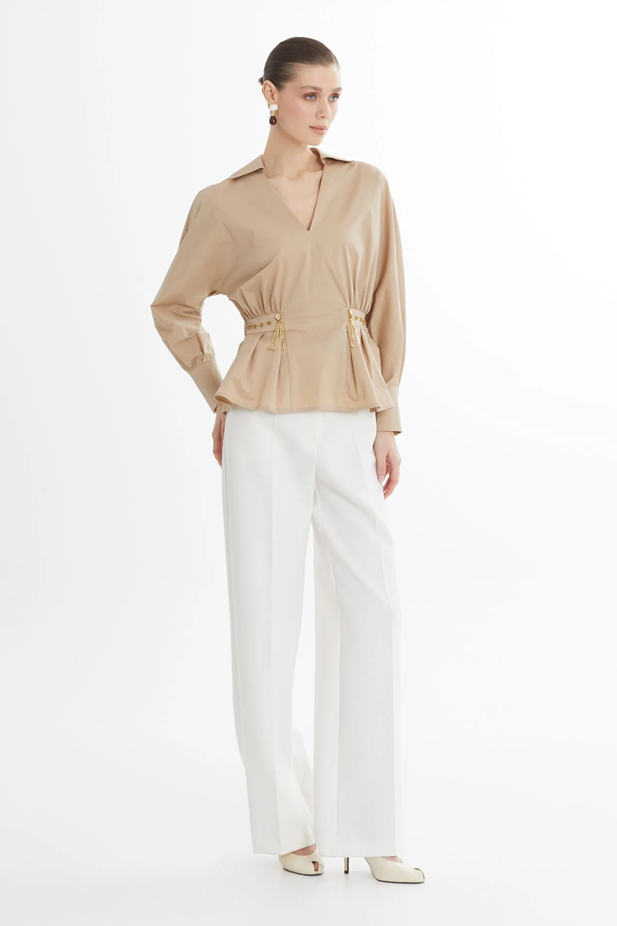 Brown V-Neck Long-Sleeve Shirt - Image 4