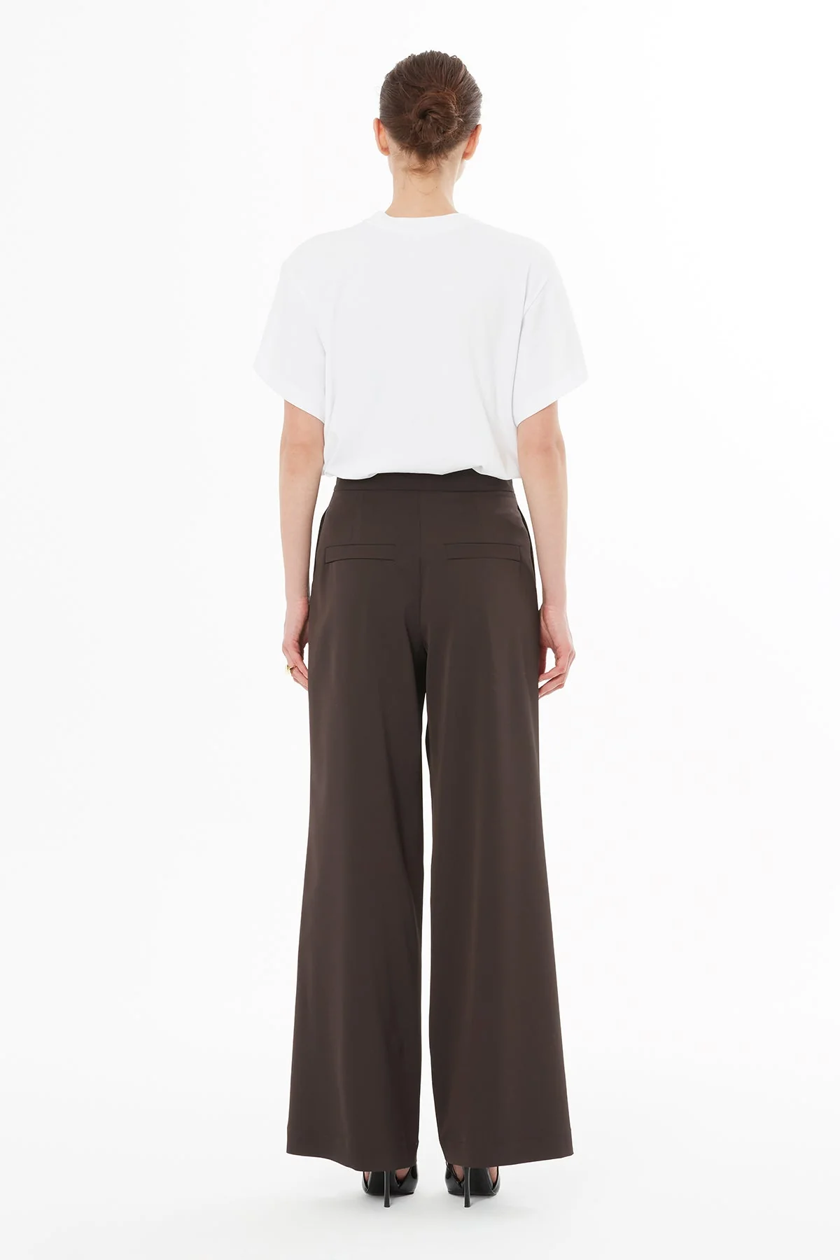 Brown Wide-Leg Pleated Trousers - Image 4