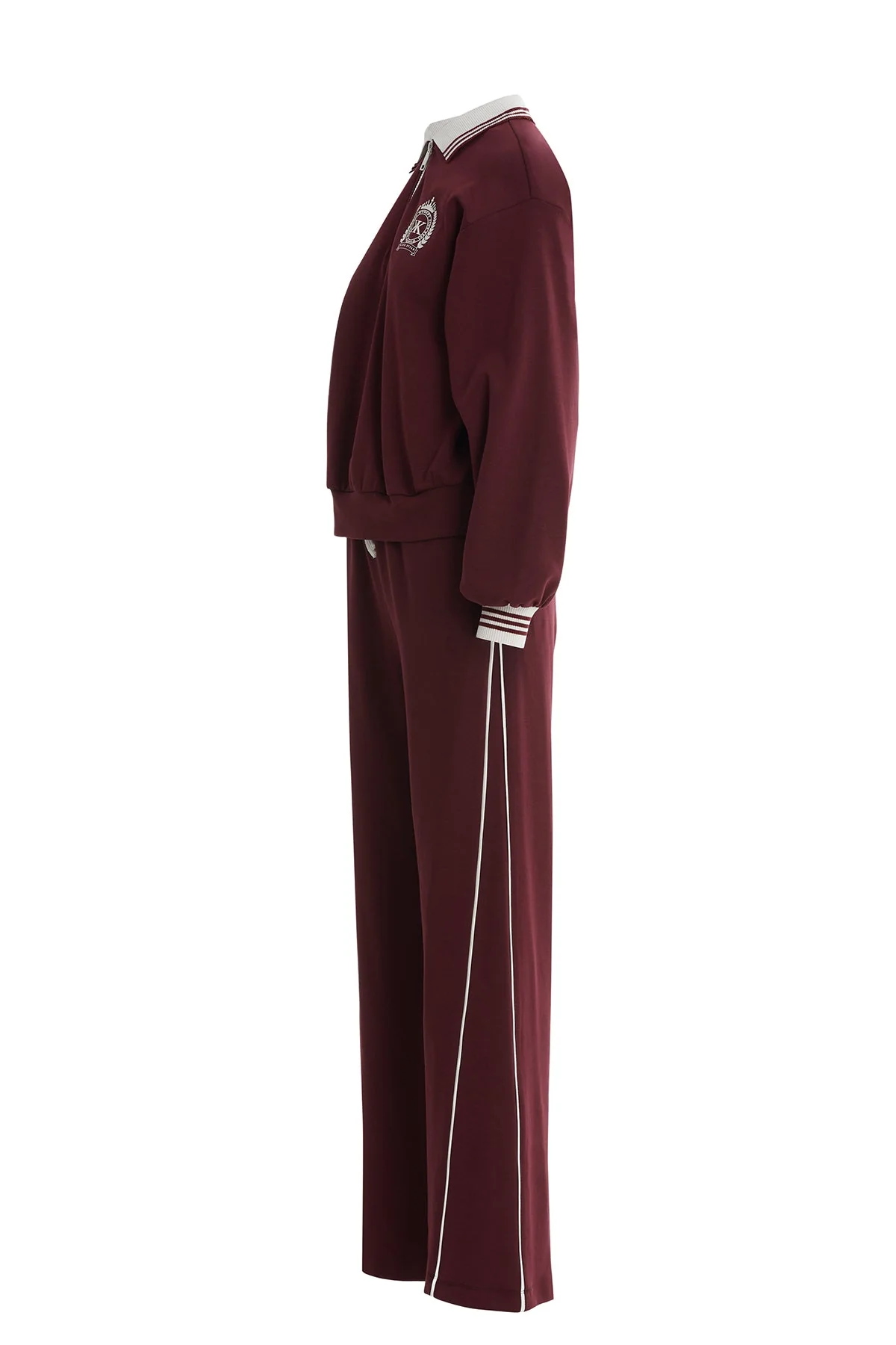 Burgundy Knitted-Collar Tracksuit Set - Image 2
