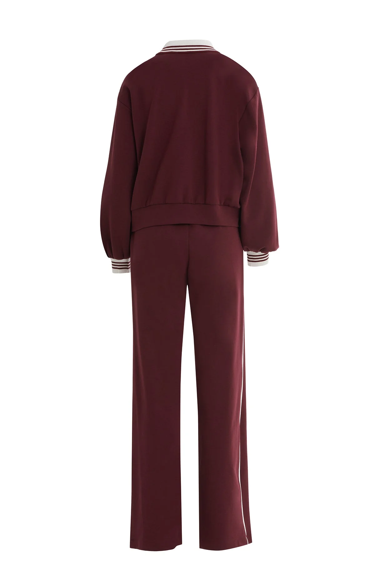 Burgundy Knitted-Collar Tracksuit Set - Image 3