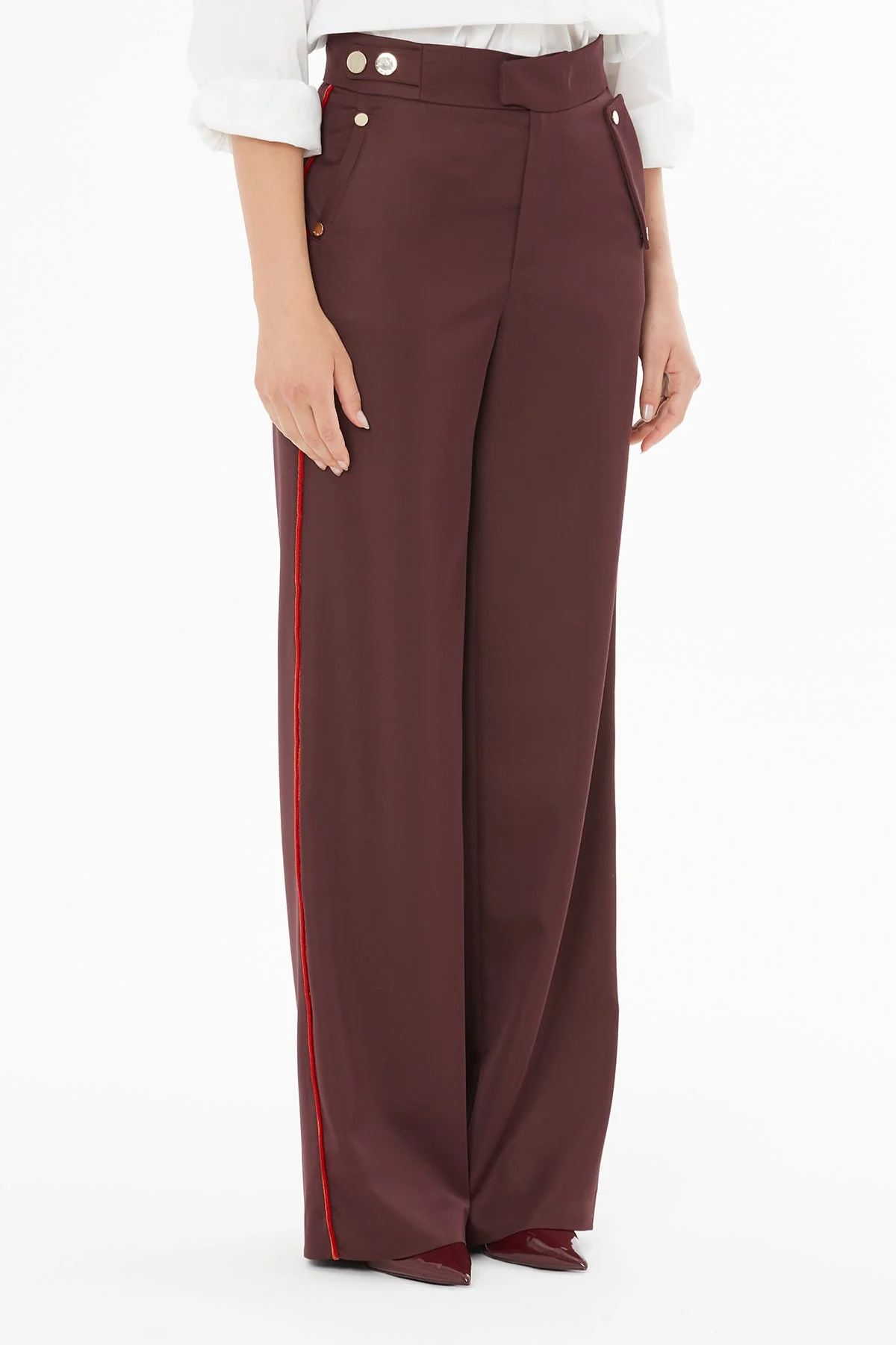 Burgundy Trousers with Button Accessories - Image 3
