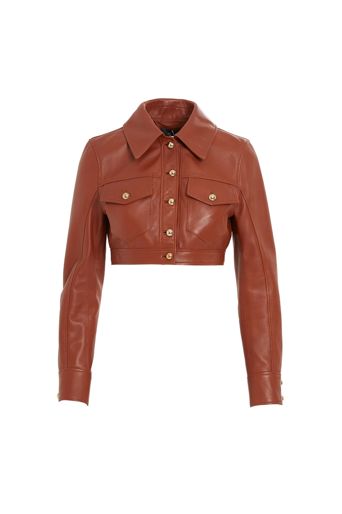 Button-Detail Cropped Leather Jacket - Image 6