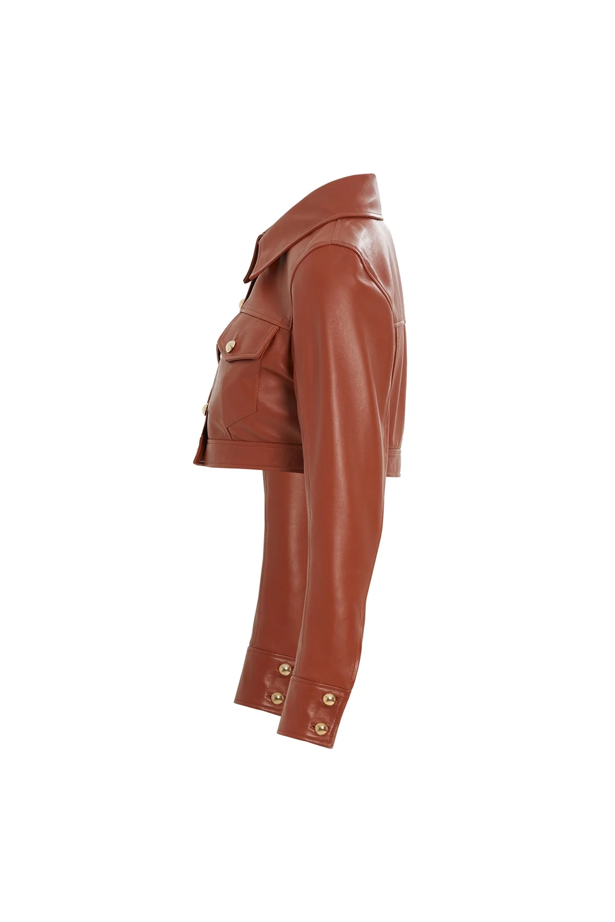 Button-Detail Cropped Leather Jacket - Image 7