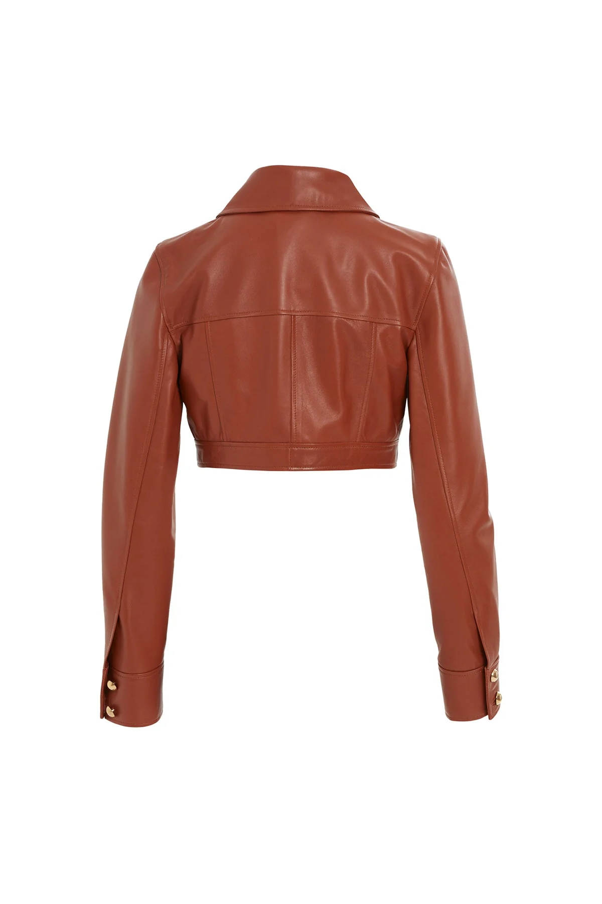 Button-Detail Cropped Leather Jacket - Image 8