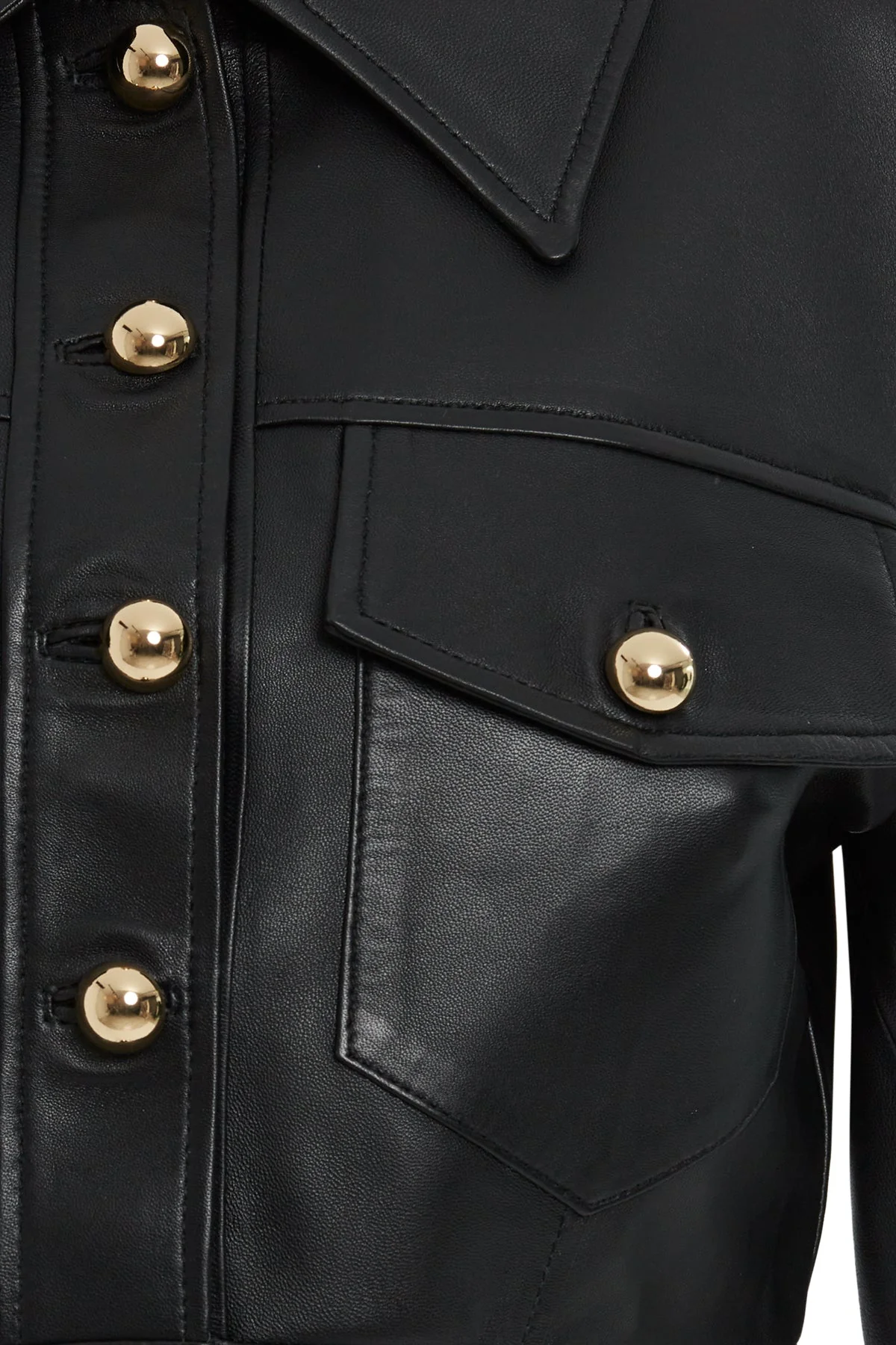 Button Detail Short  Leather Jacket - Image 2