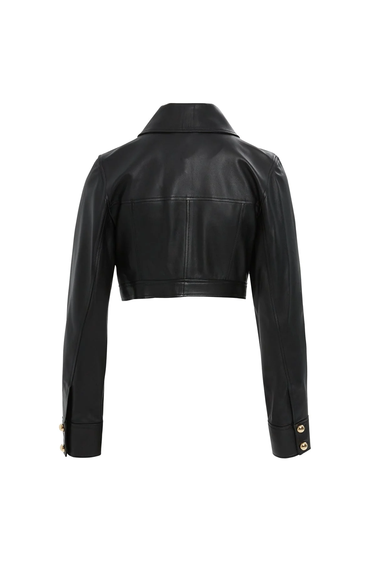 Button Detail Short  Leather Jacket - Image 4