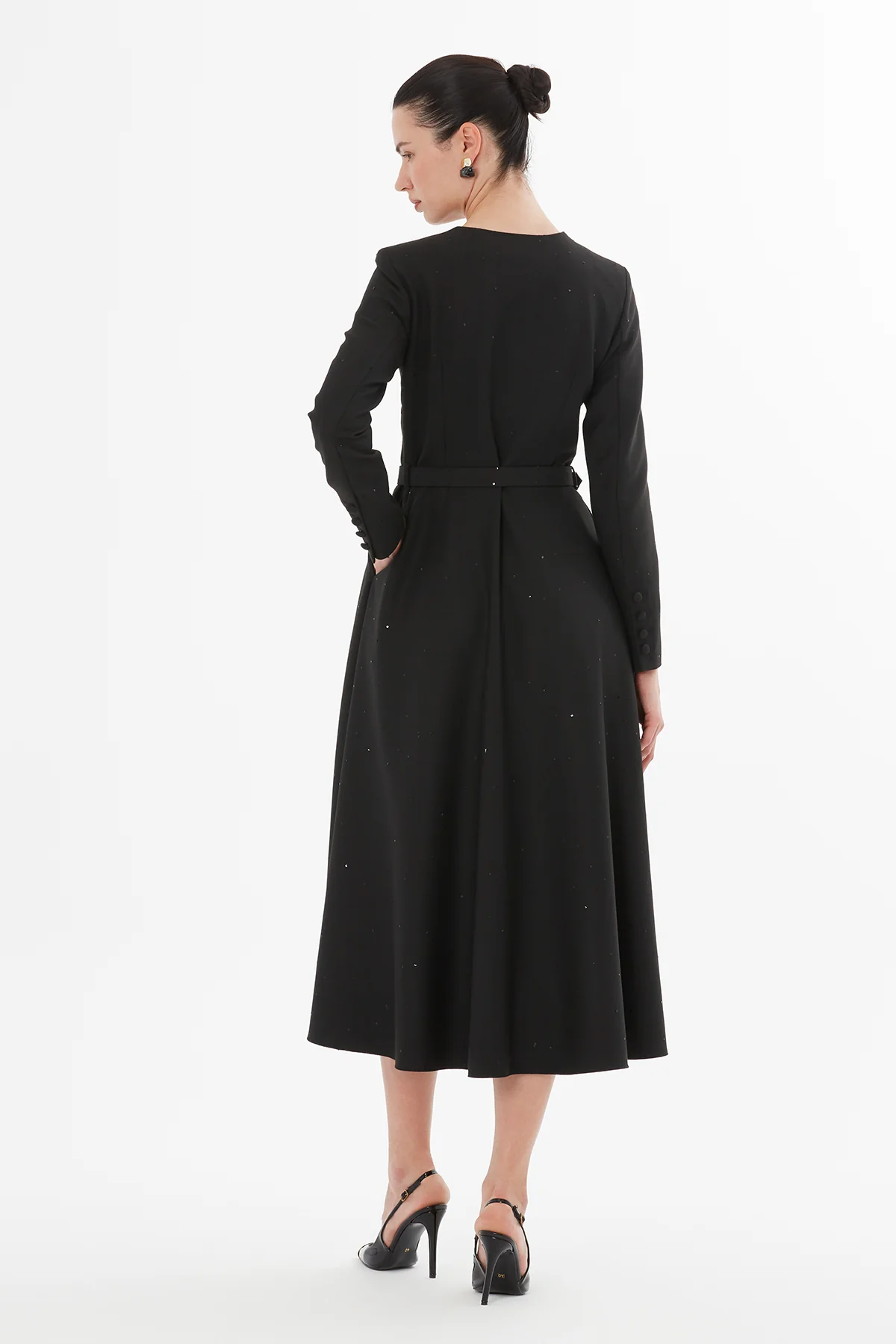 Buttoned Midi Dress with Brooch - Image 3