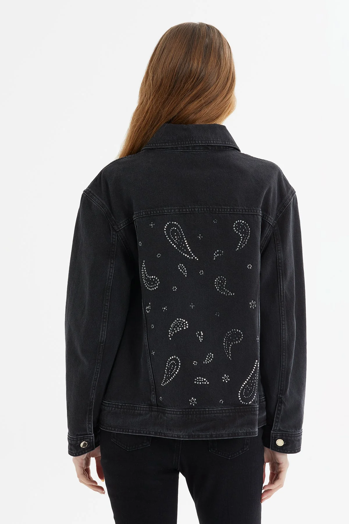 Collar-Accessory Oversize Denim Jacket - Image 5