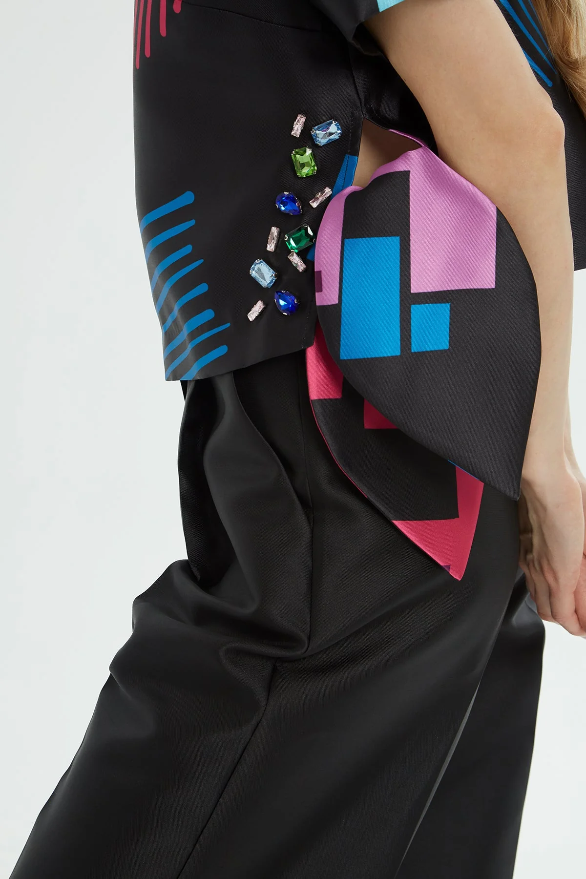 Colorful Round Neck Geometric Blouse - Image 3