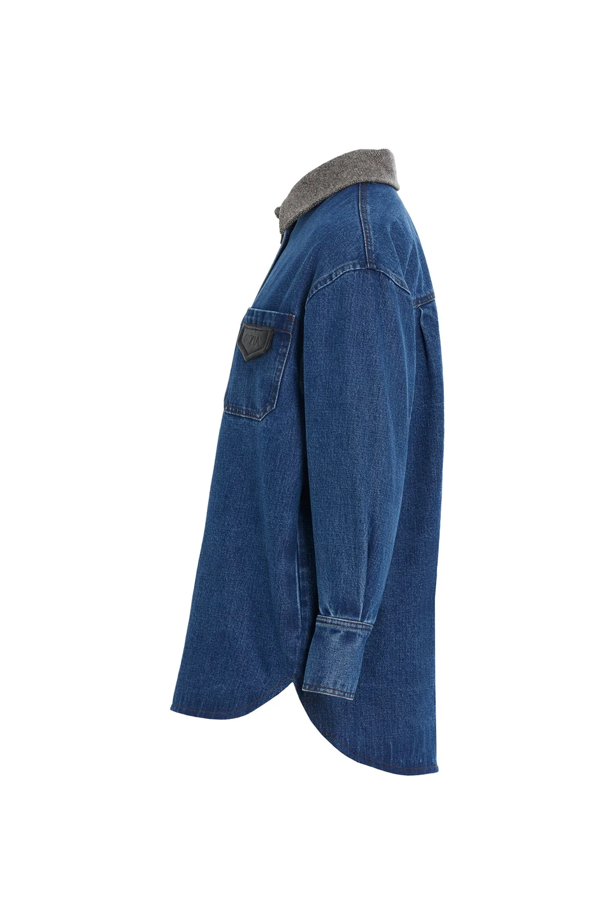 Contrast-Collar Denim Shirt - Image 7