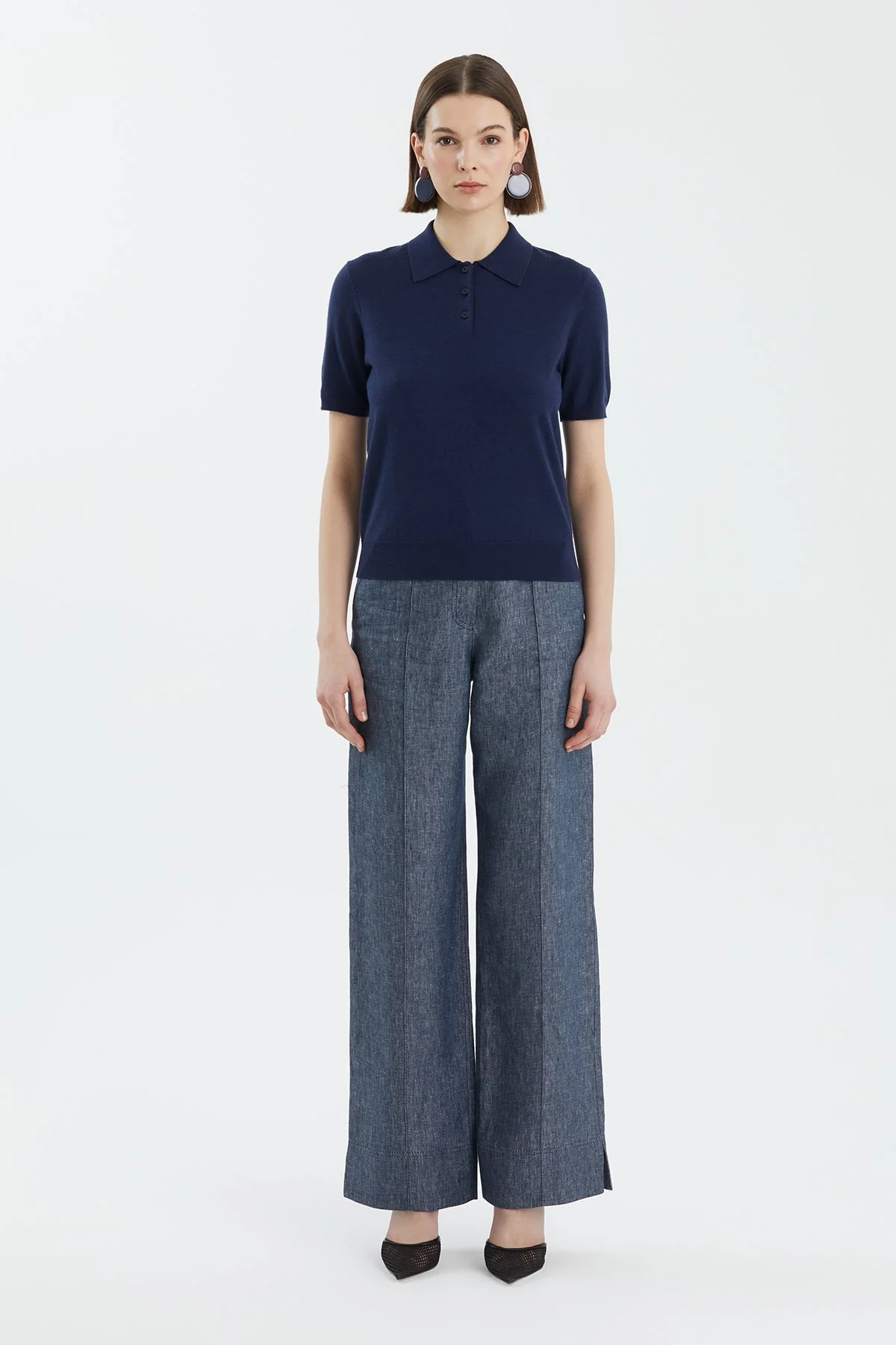 Dark Navy 100% Wool Polo Neck Knit