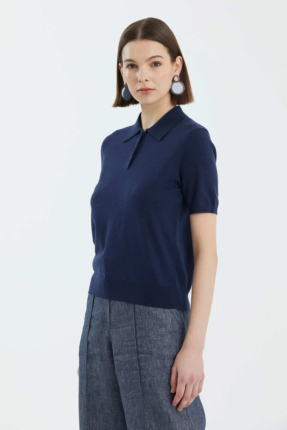 Dark Navy 100% Wool Polo Neck Knit - Image 2